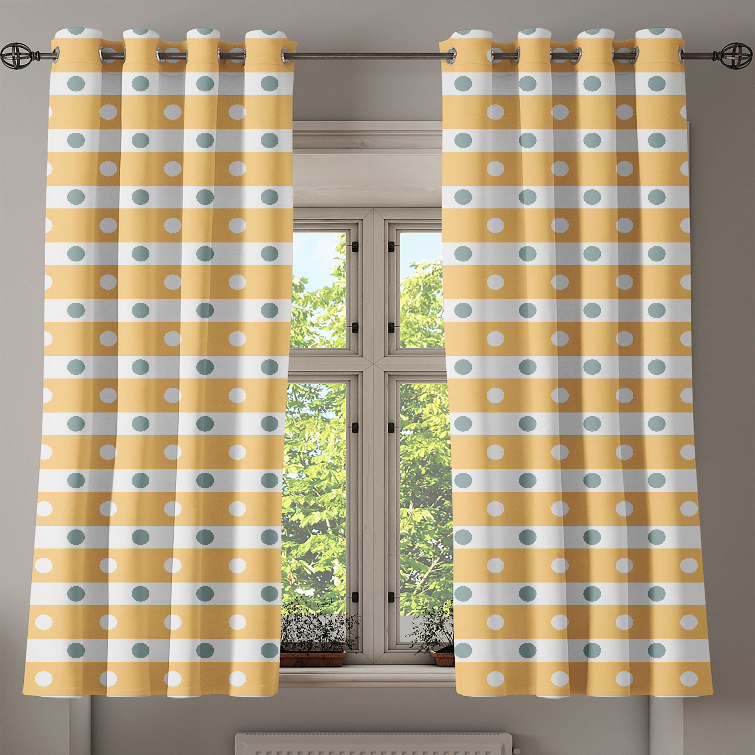 Gelb Dekorative Weiß Dots Schlafzimmer Stripes 2-Panel-Fenstervorhänge und für Wohnzimmer, Gardine Abakuhaus,