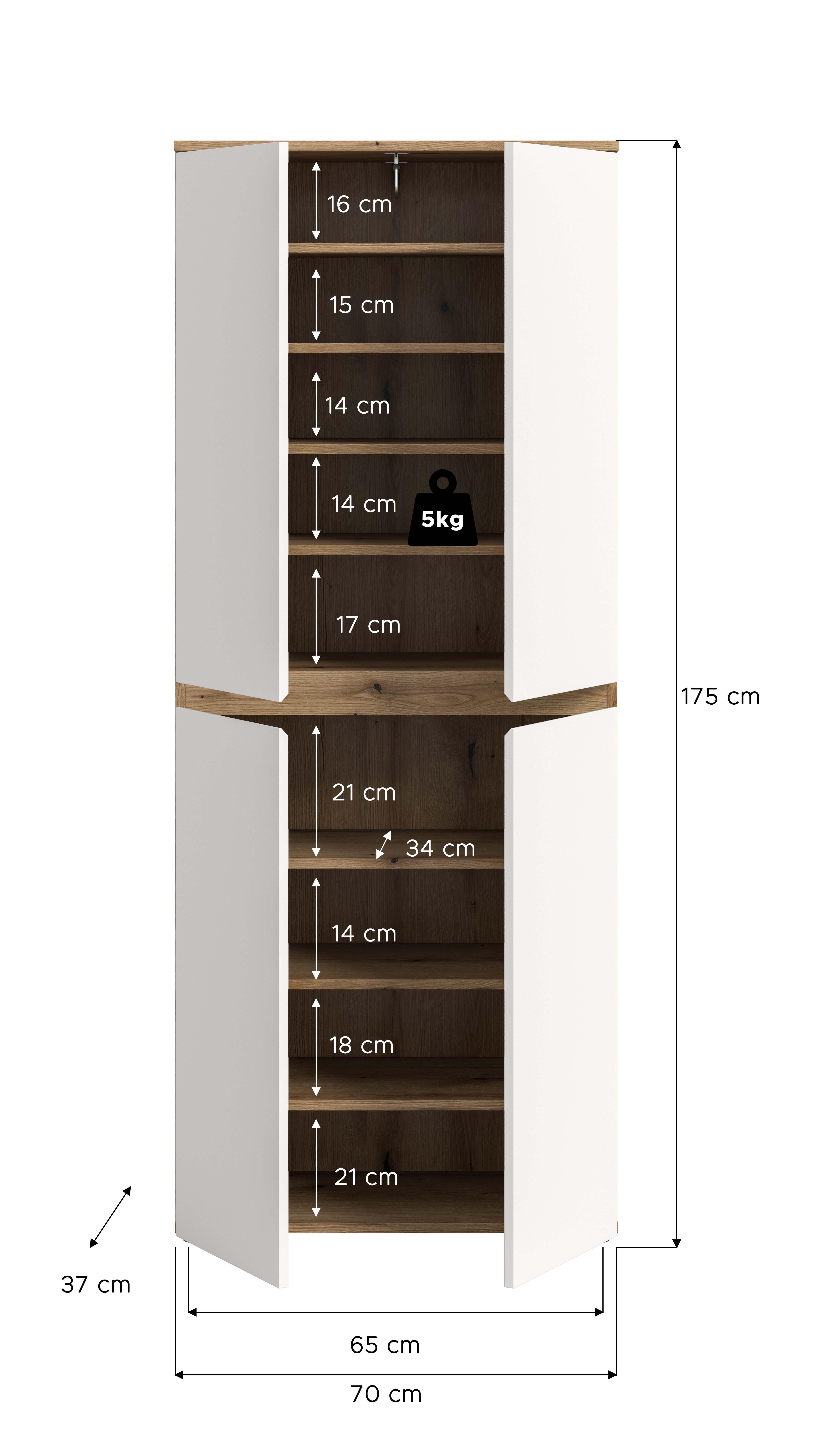 furnling Mehrzweckschrank Sarca - in 5 trendigen Farben 1 Kleiderstange, 4 Türen, 9 Fächer, Universalschrank, Höhe 175 cm – Bild 5 von 5