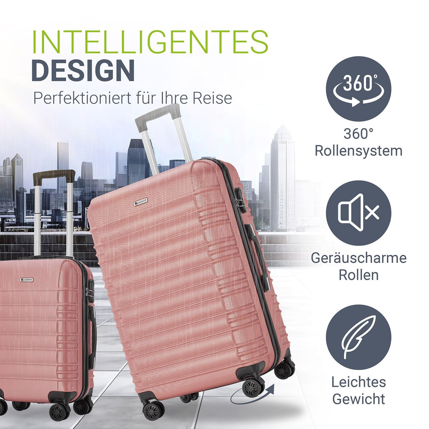 Juskys Trolleyset Rom, 4 Rollen, (3 tlg., 3-teilig), Aluminium, Rollen, Innenfutter, Ergonomische Griffe, 3er Set