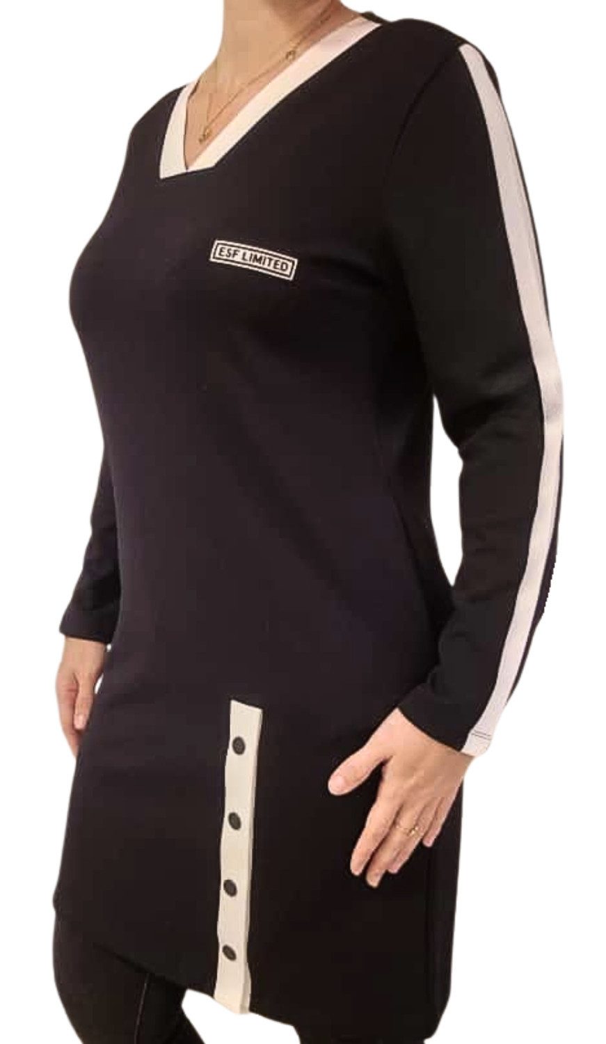 Estefania for woman Scubakleid 193-5200, mit Druckknöpfen und V-Ausschnitt Druckknöpfe am Saum