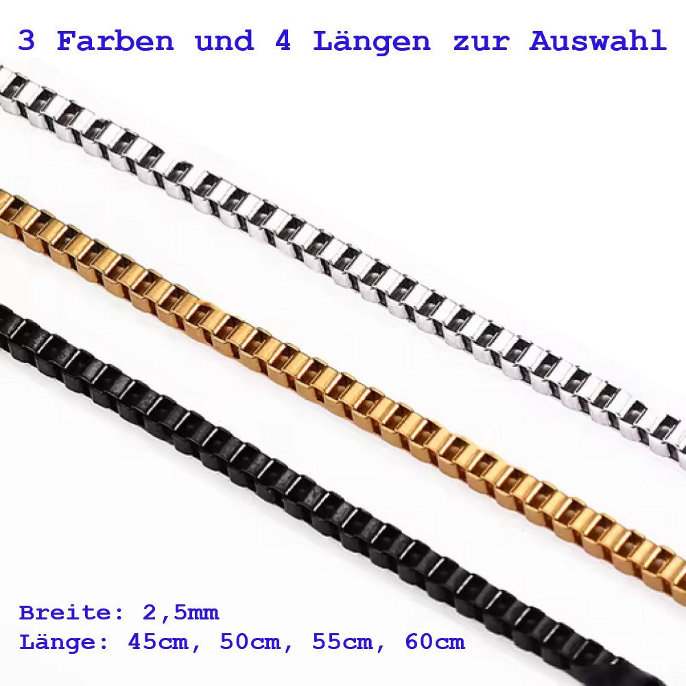 Ware aus aller Welt Edelstahlkette Venezianerkette 2,5mm Goldfarben Edelstahlfarben Schwarz 45 50 55 60cm (1-tlg), Hochwertiger Edelstahl: Robust, langlebig und farbbeständig