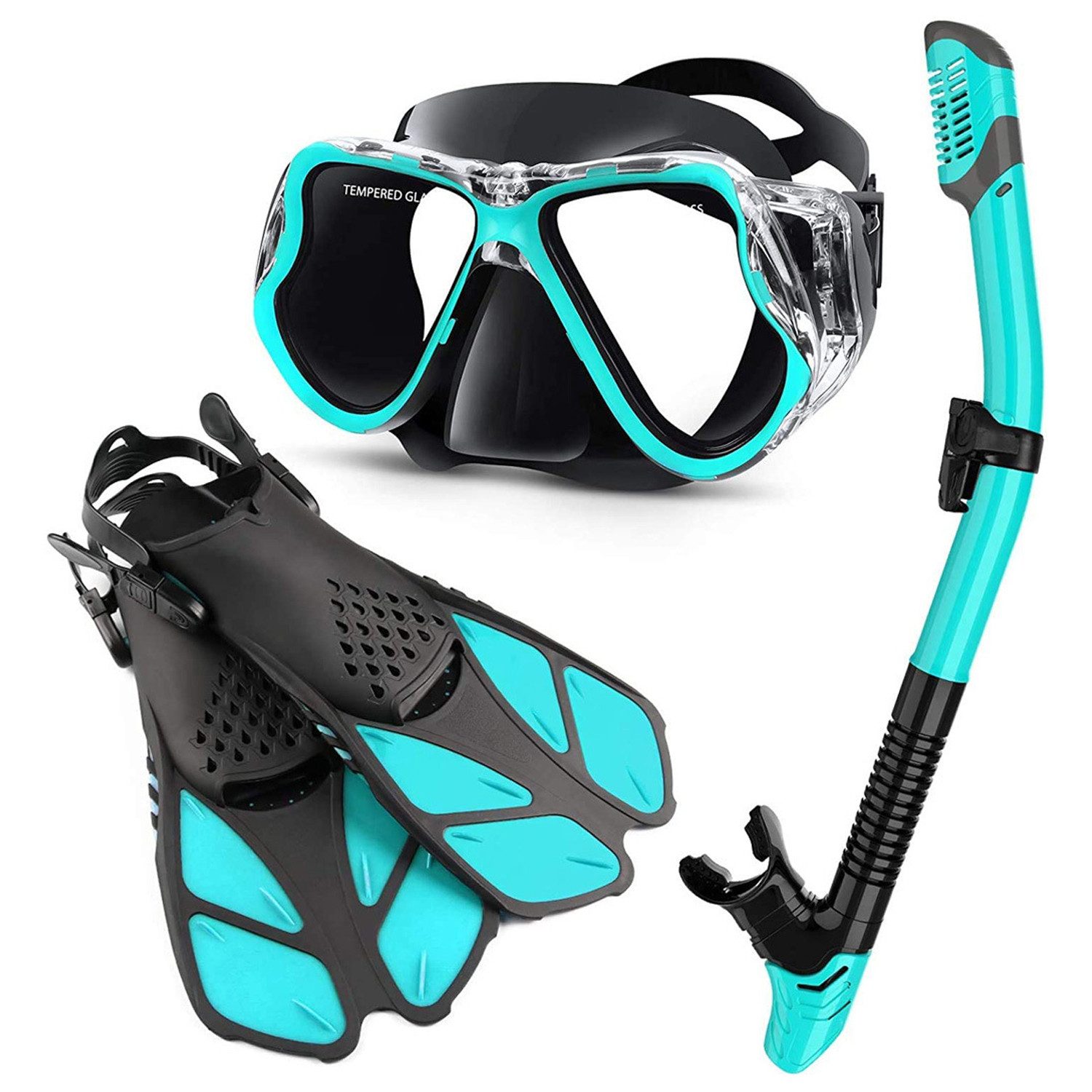 HAUSS SPOLE Schnorchel Einstellbare Schnorchelmaske Erwachsene Schnorchelset Taucherbrille (3 In 1 Set mit Schwimmflossen Schnorchelflossen, Anti-Leck Anti-Fog Maske Dry Schnorchel aus Gehärtetem Glas), Männer Frauen Erwachsene Ласты Trocken Schnorchel Schwimmen Tauchen