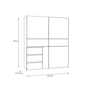 freiraum Schwebetürenschrank Winn2 (BxHxT: 170,3x205x61,2 cm) in Sonoma Eiche mit 3 Schubladen und 2 Türen