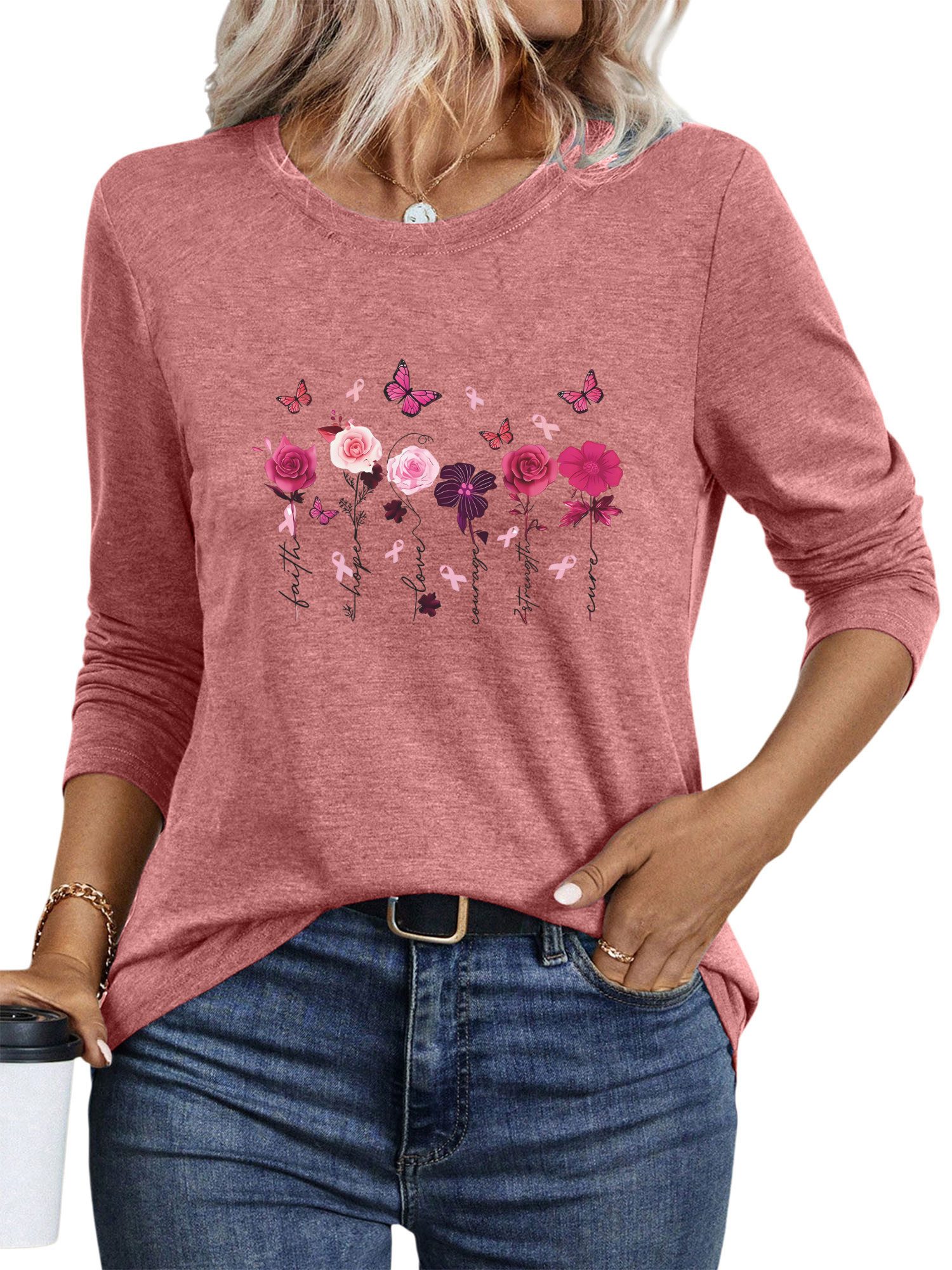 PYLIKE Rundhalsshirt Shirts Damen Casual Blumen Ausgefallene bequemes Langarmshirt Geeignet für den täglichen Gebrauch im Büro und zu Hause