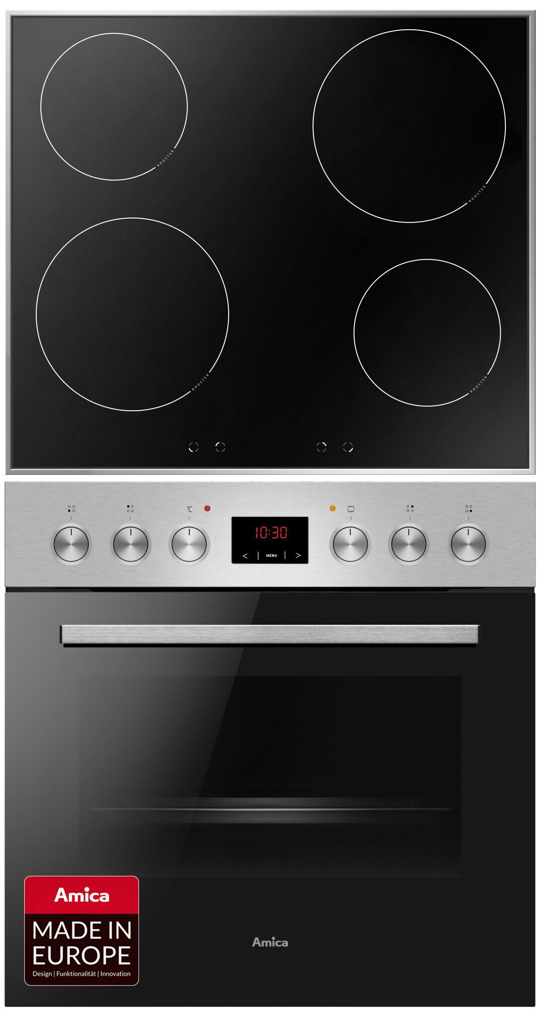 Amica Induktions Herd-Set EHI 935 611 E, mit Teleskopauszug nachrüstbar, Simple Steam Reinigungsfunktion, Komfortables Kochen und Backen mit übersichtlicher Handhabung