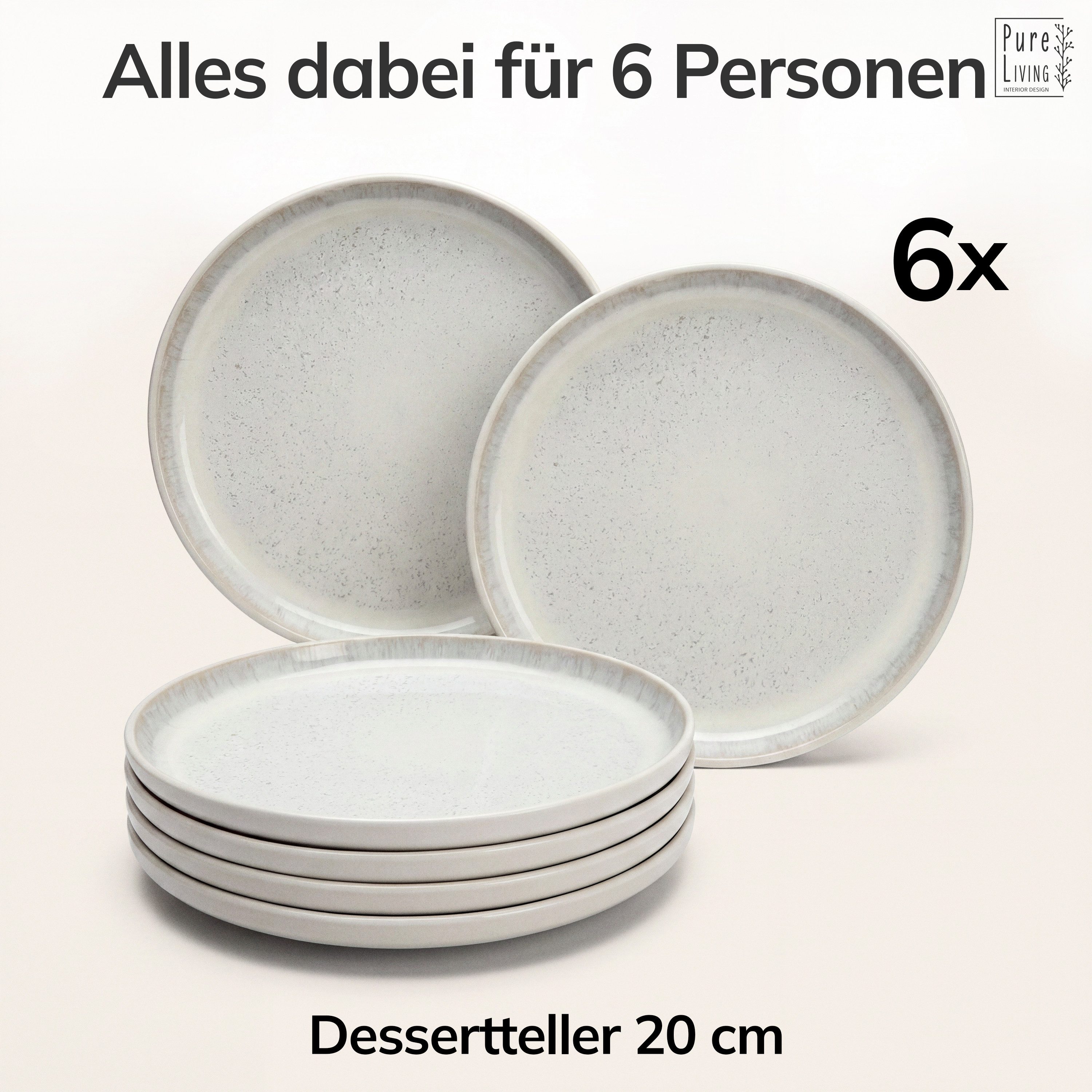 PURE LIVING INTERIOR DESIGN Geschirr-Set Ibiza Dessertteller, Frühstückteller, 6er-Set, 20 cm, Beige (6-tlg), 6 Personen, Steingut – Bild 5 von 5