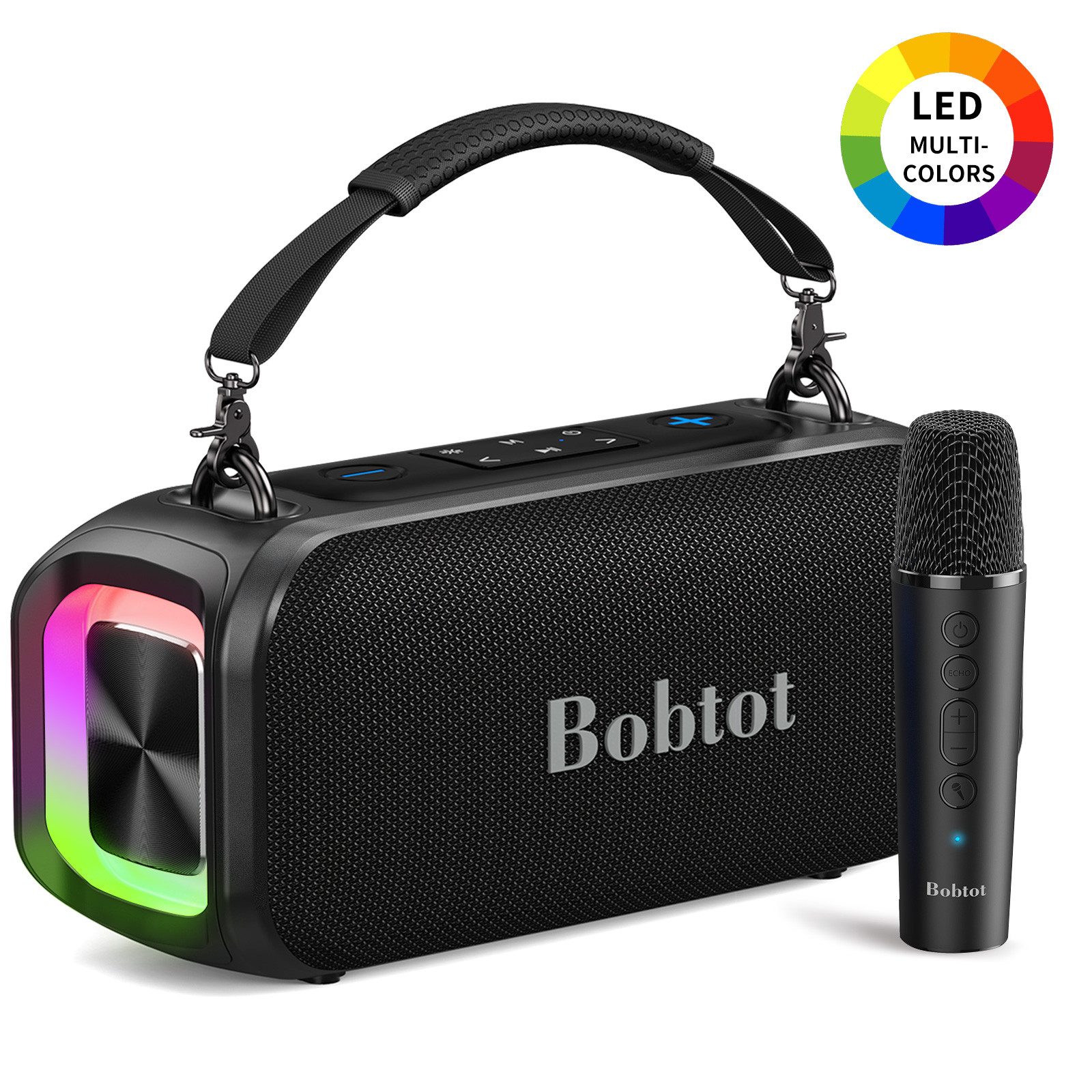 Rayofi Tragbarer Outdoor Колонки Bobtot, Party Колонки Mikrofonen, Bluetooth-Lautsprecher IPX5 wasserdichter & 10h Laufzeit Musik Box,Soundbox, Partybox Klein für Garten, Camping, Party (Bluetooth 5.3, 50 W, 360°-Raumklang, 2 Jahre Garantie)