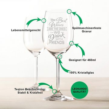 GRAVURZEILE Rotweinglas mit Gravur - The Best Wines are the ones we drink with friends, Glas, graviertes Geschenk für Partner, Freunde & Familie