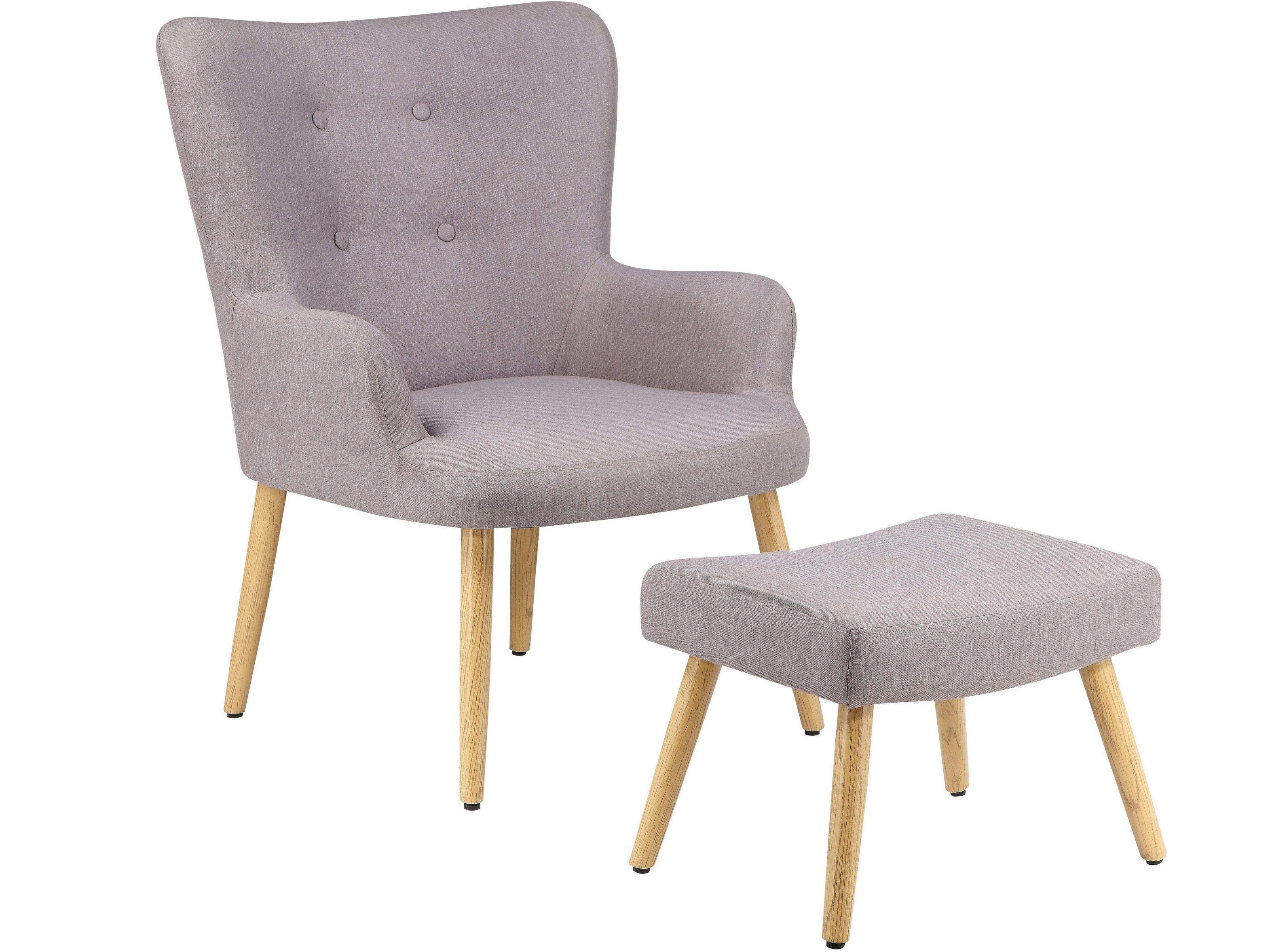 loft24 Sessel Cora - Relaxsessel, Fernsehsessel mit Hocker, Armlehnsessel (2-tlg. Set, 2-St., Sessel mit Hocker), Beine in Holzoptik, gepolstert, Knopfheftung, modern