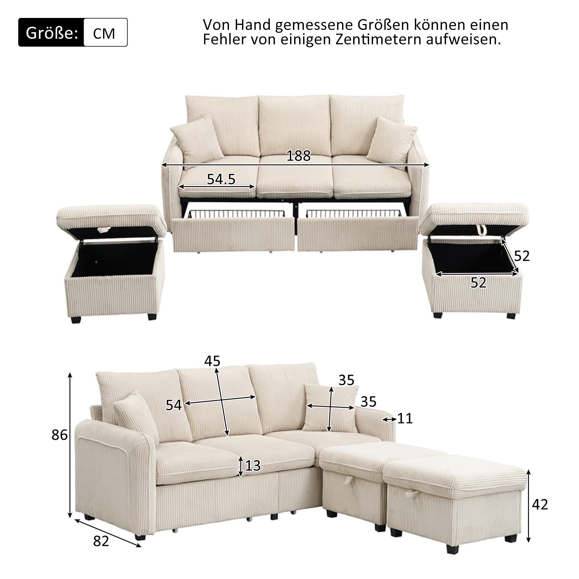 Ulife Ecksofa mit Schlaffunktion U-Form-Dreisitzer Polster-Sofa,Wohnzimmer, günstig online kaufen