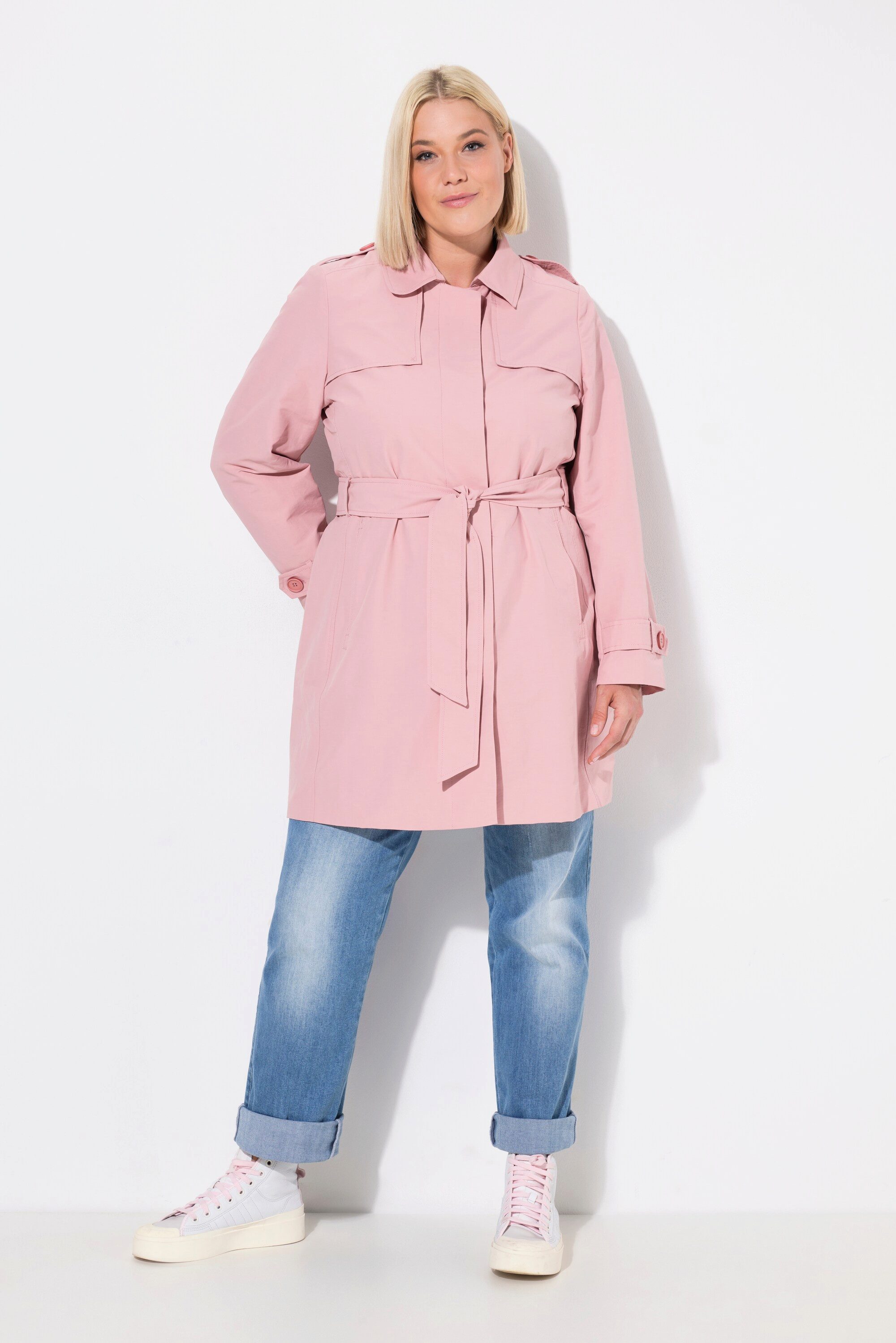 Ulla Popken Wintermantel Trenchcoat A-Linie Hemdkragen günstig online kaufen