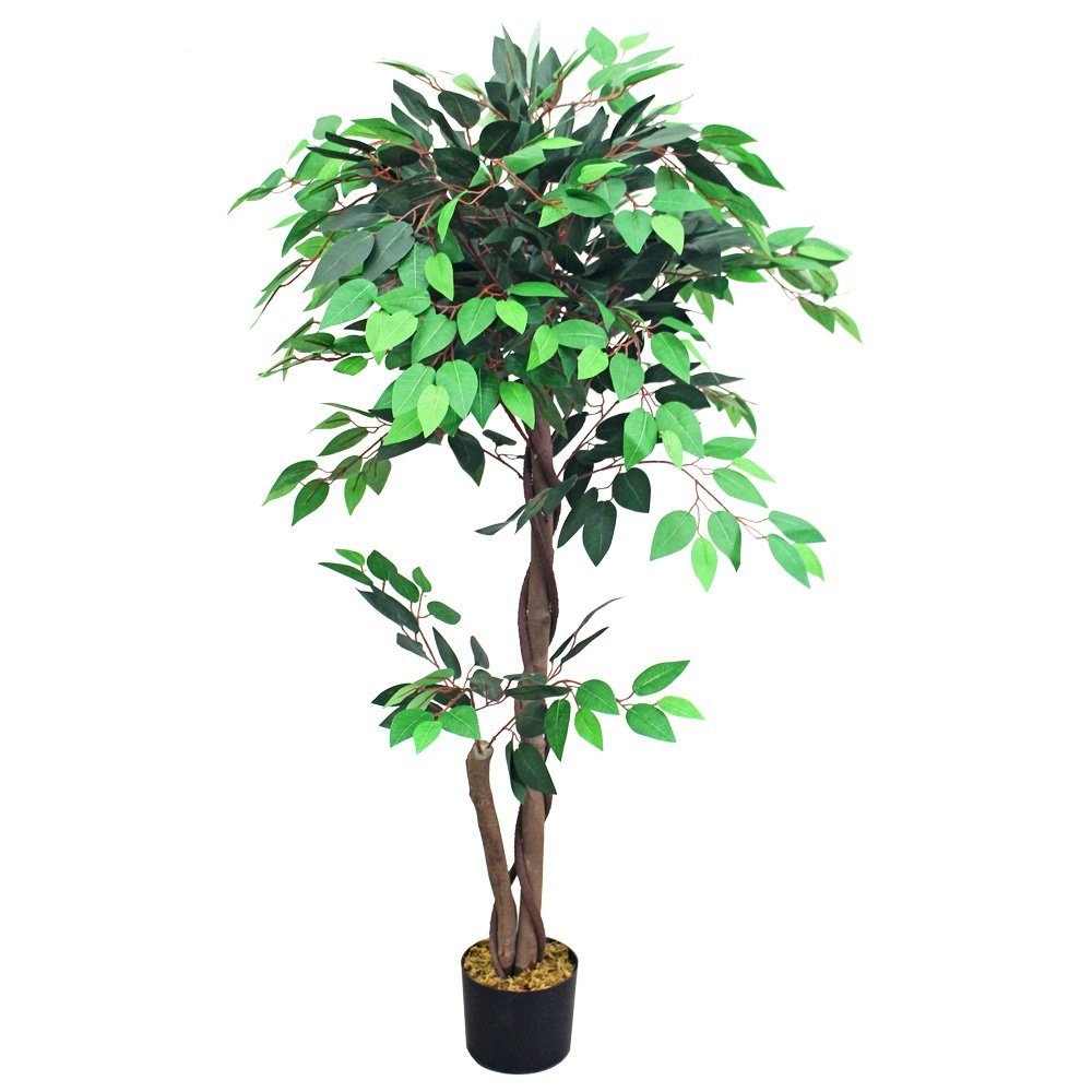 Kunstbaum Ficus Benjamin Kunstpflanze Künstliche Pflanze mit Echtholz 120 cm