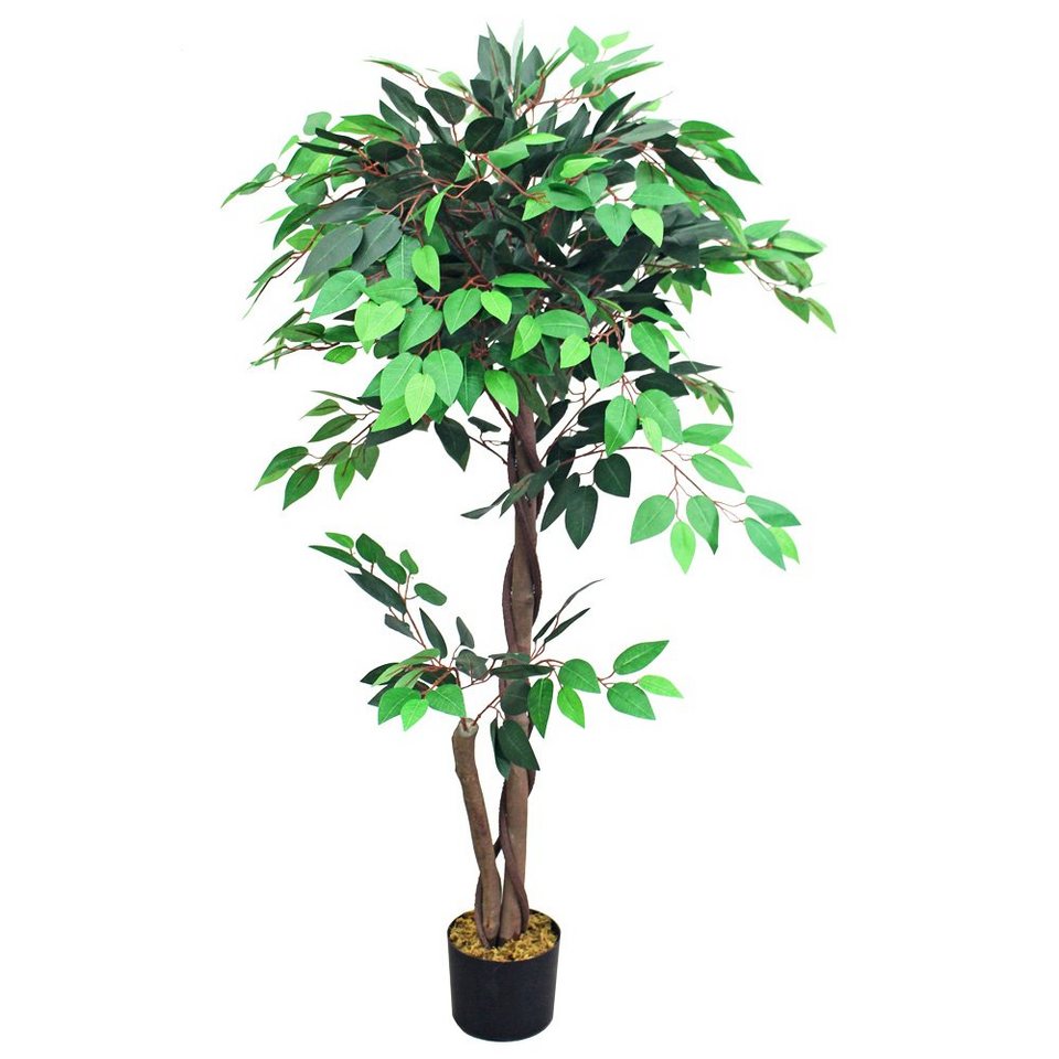 Ficus Echtholz Benjamin Decovego, Künstliche 120cm Decovego Kunstpflanze Kunstpflanze mit Pflanze