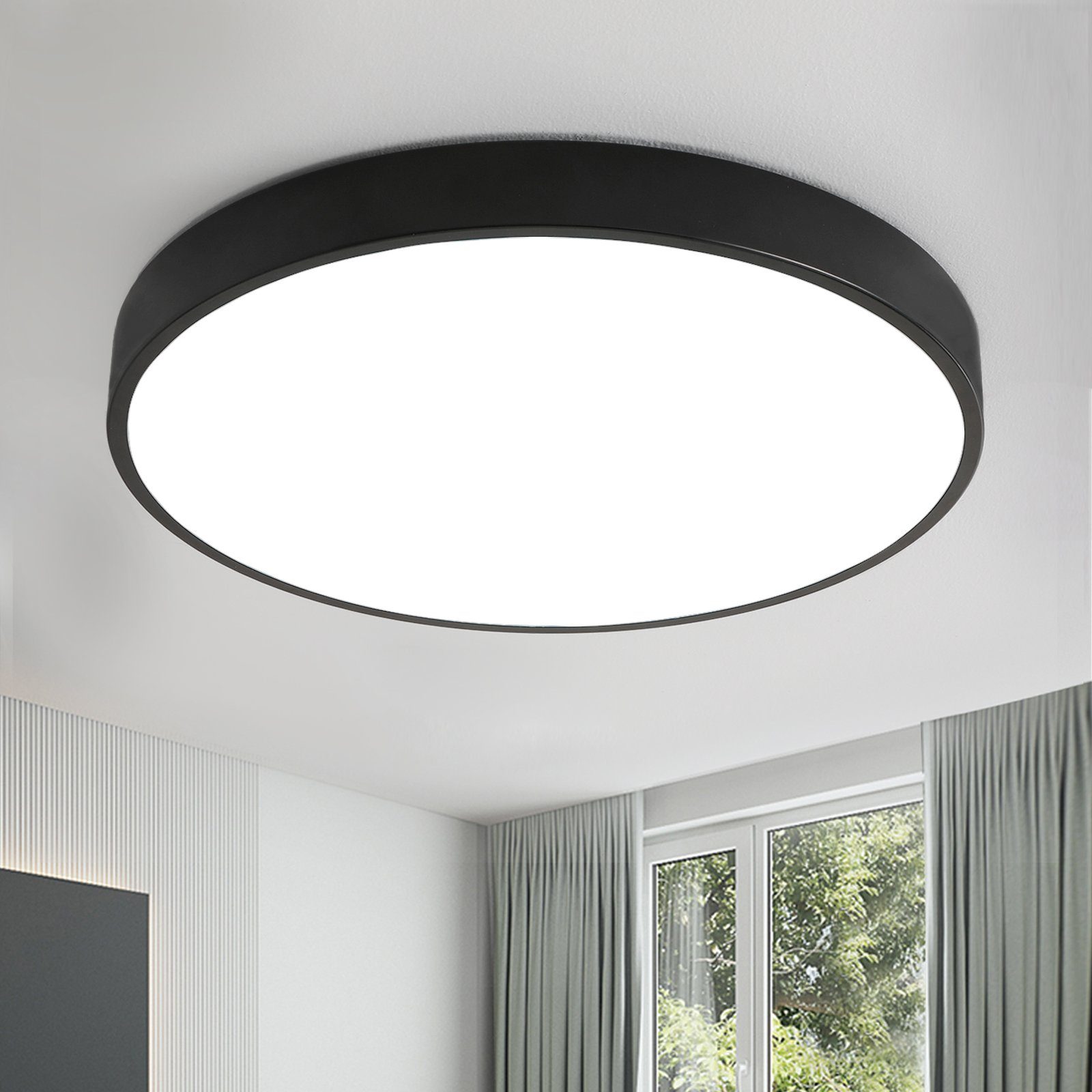 style home Deckenleuchte LED Deckenlampe, 36W, Warmweiß 3000K, Ultraslim Ø40x4cm,Schwarz, runde Leuchte für Wohnzimmer Schlafzimmer Küche Büro Diele Flur