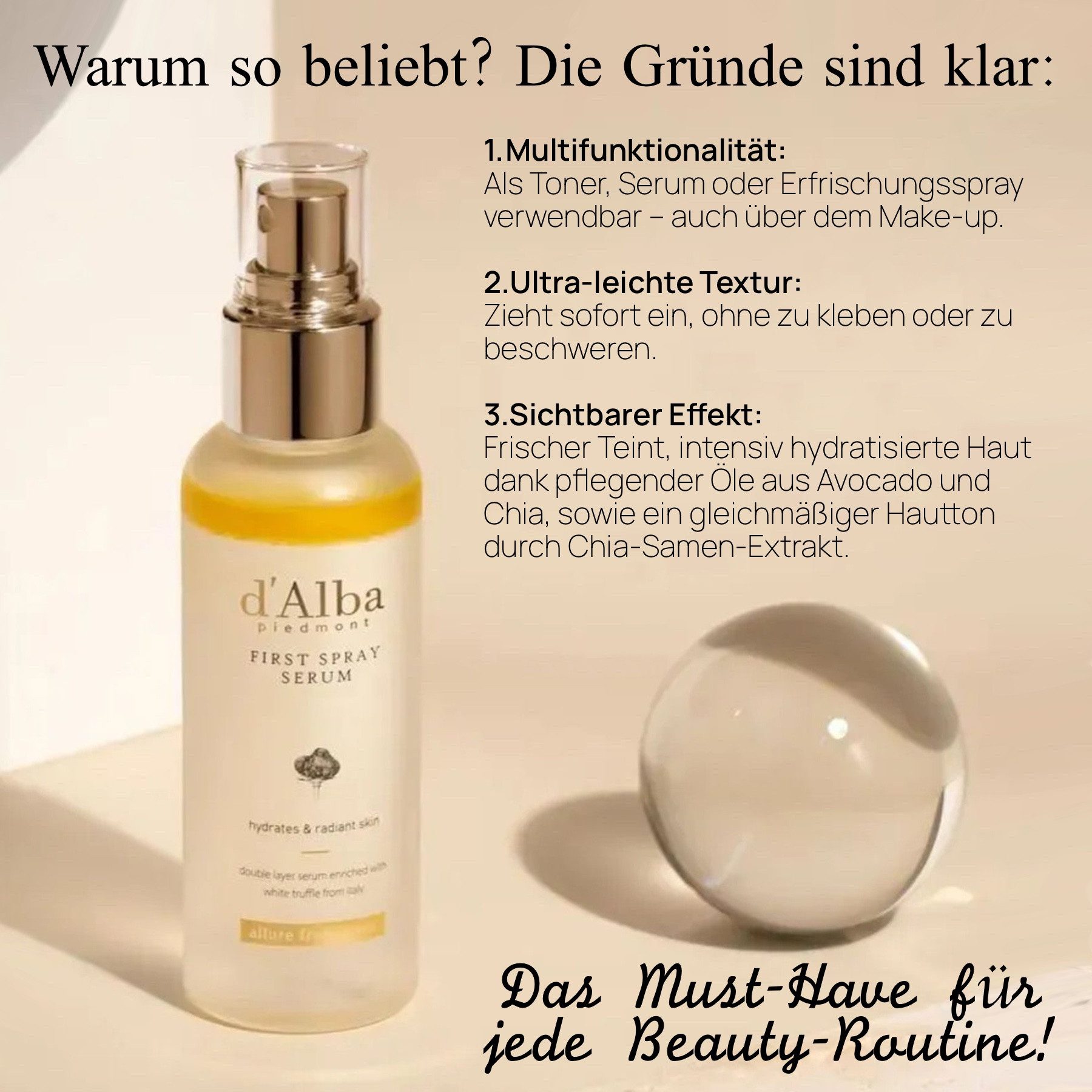 d'Alba Gesichtspflege First Spray Serum Korea Feuchtigkeit Glow Anti-Aging 100ml d’Alba, 1-tlg., Feuchtigkeitscreme, Stresslinderung