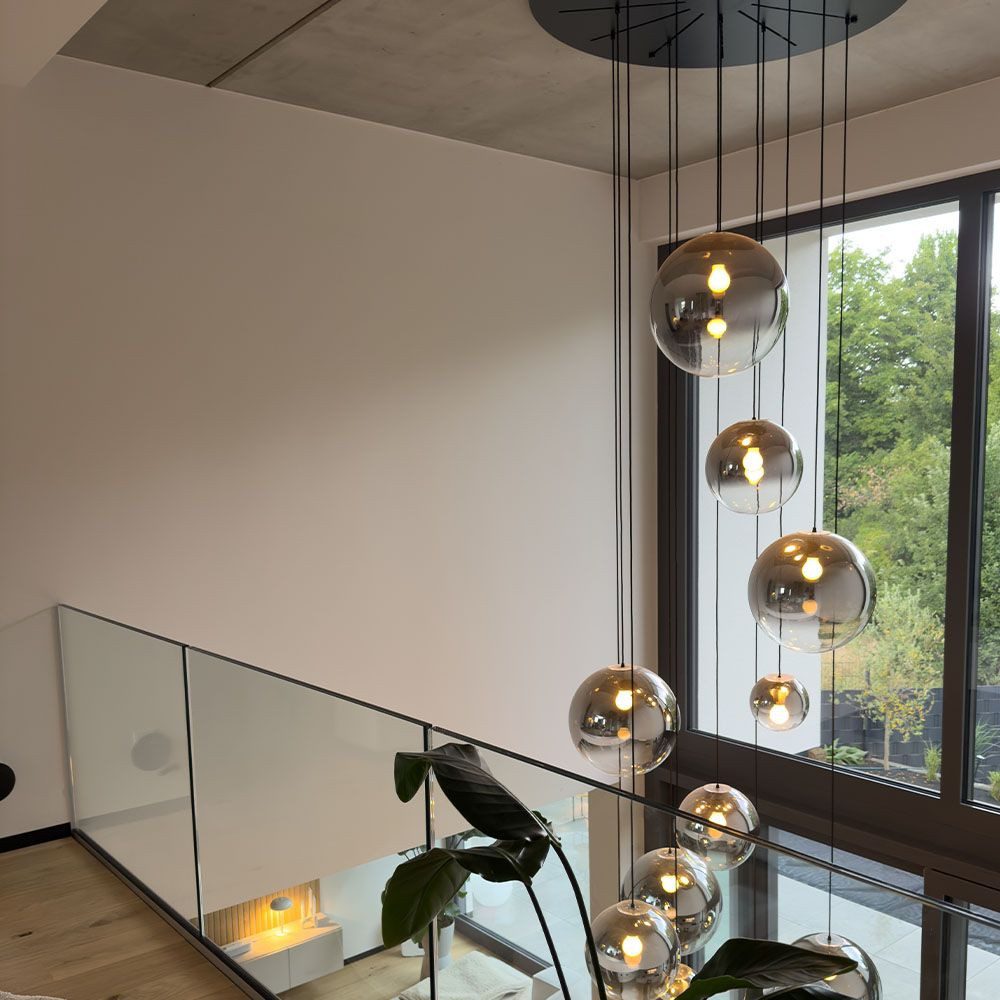 s.luce Pendelleuchte XL Galerieleuchte Orb 8-flammig mit Modular Baldachin Gold/Rauch