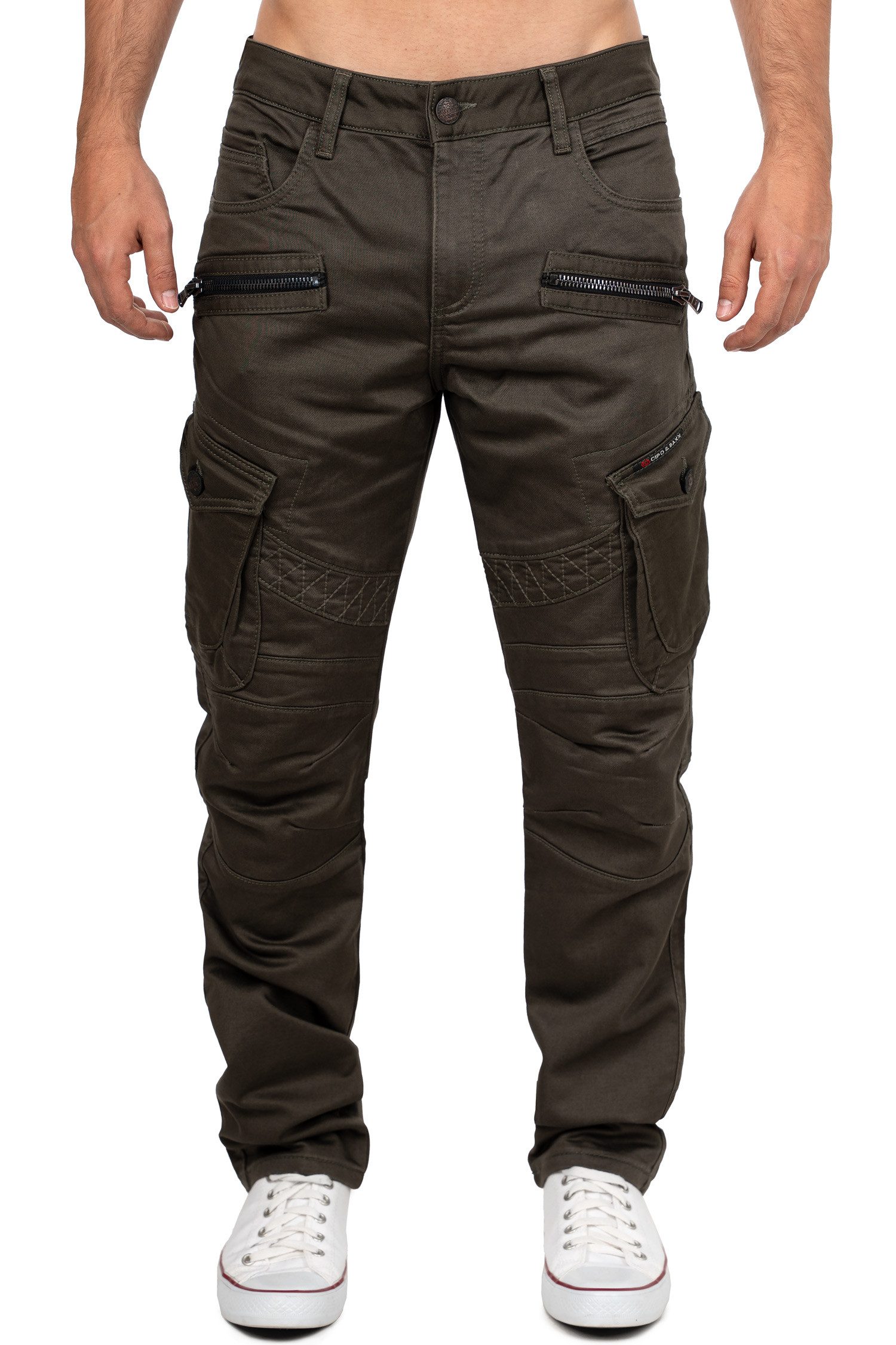 Cipo & Baxx Bikerjeans Herren Straight Fit Hose Mid Waist BA-CD424 Cargohos günstig online kaufen