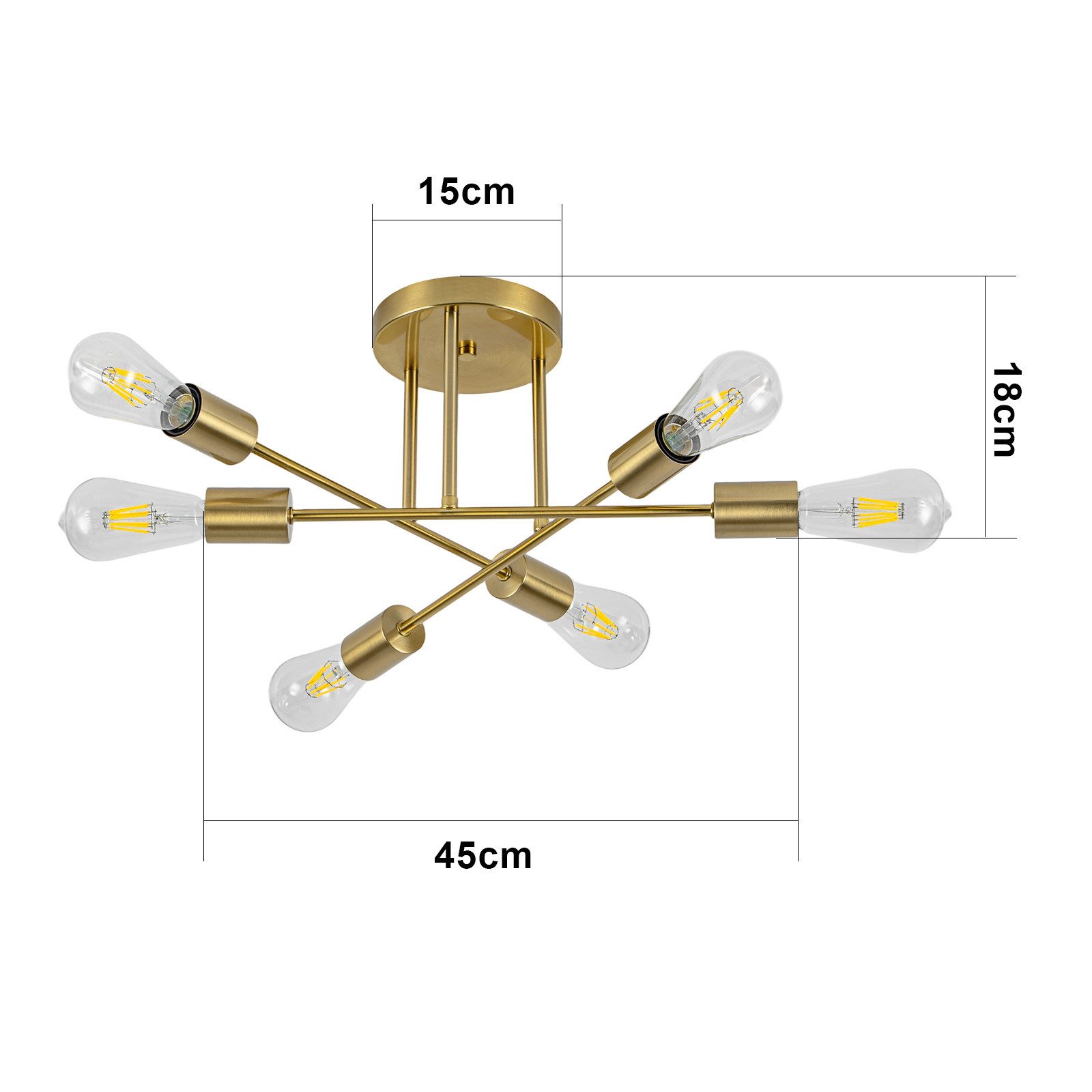 ZMH Deckenleuchten 6 Flammig Deckenlampe Vintage Retro ohne Leuchtmittel für Schlafzimmer, LED wechselbar, Deckenlampe Vintage Retro