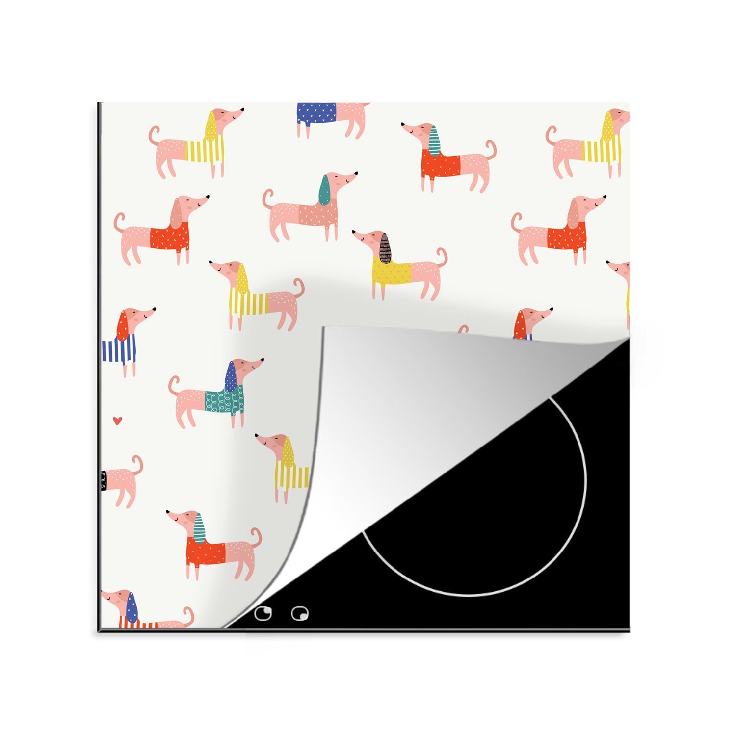 MuchoWow Herdblende-/Abdeckplatte Hund Illustration mit Dackel vor weißem Hintergrund, Vinyl, (1 tlg), 78x78 cm, Ceranfeldabdeckung, Arbeitsplatte für küche