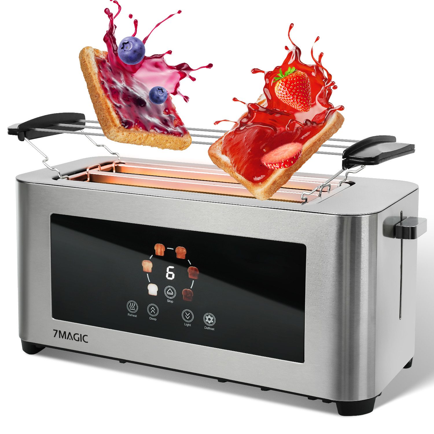 Toaster Toaster 4 Scheiben, Doppel Langschlitz-Toaster, mit Brötchenaufsatz