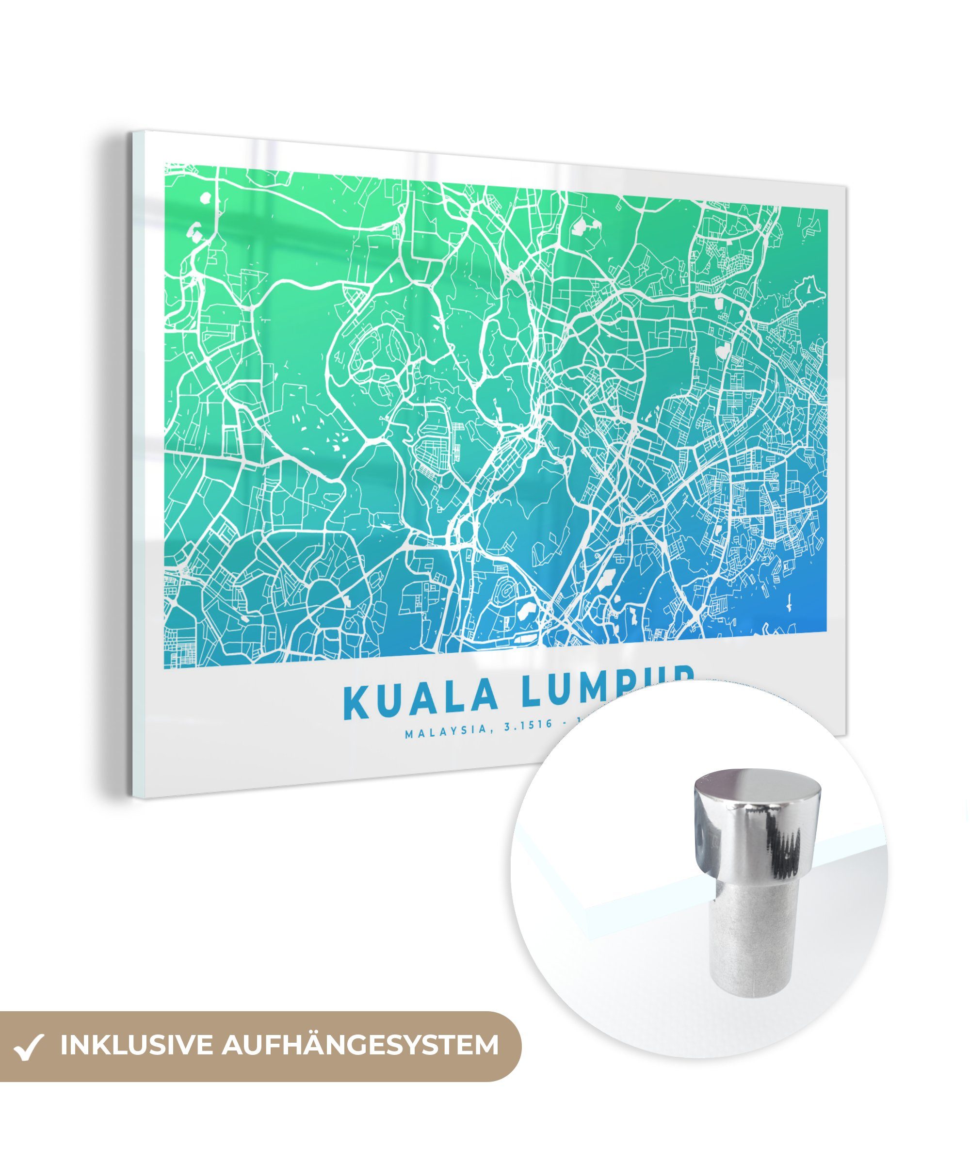 MuchoWow Acrylglasbild Kuala Lumpur - Malaysia - Stadtplan, (1 St), Acrylglasbilder Wohnzimmer & Schlafzimmer