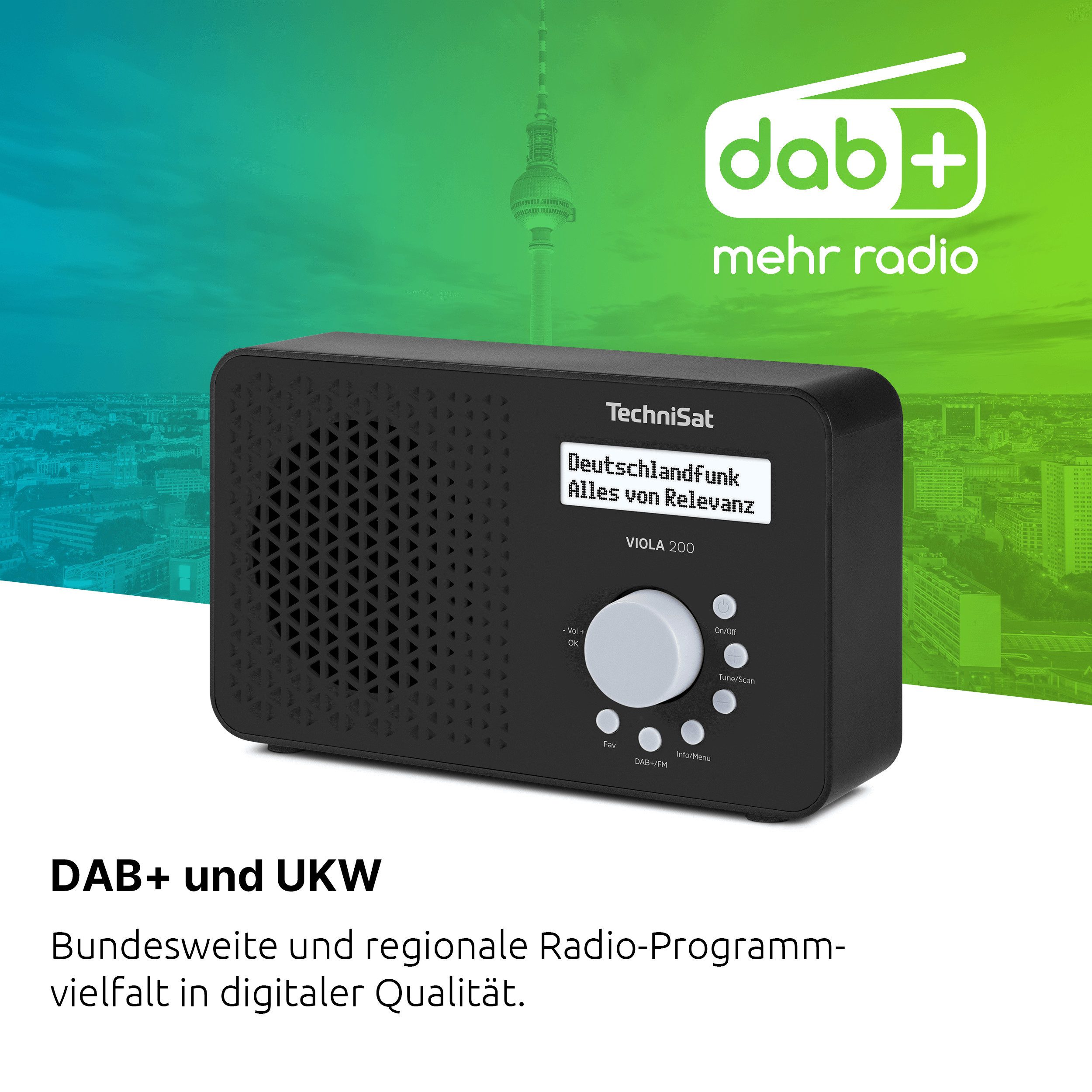 TechniSat VIOLA 200 Digitalradio (DAB) (Digitalradio (DAB), FM-Tuner mit RDS, 1 W, Favoritenspeicher, Netz- und Batteriebetrieb, Kopfhöreranschluss)