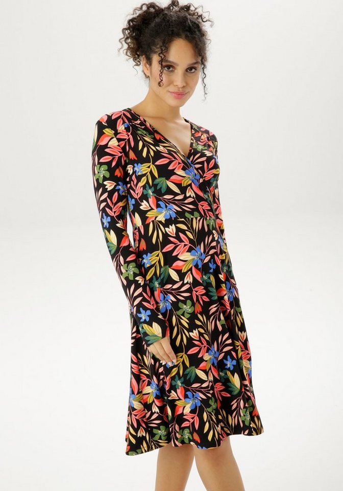 Aniston CASUAL Jerseykleid in Wickel-Optik, Kniebedeckt und figurumspielend  geschnitten