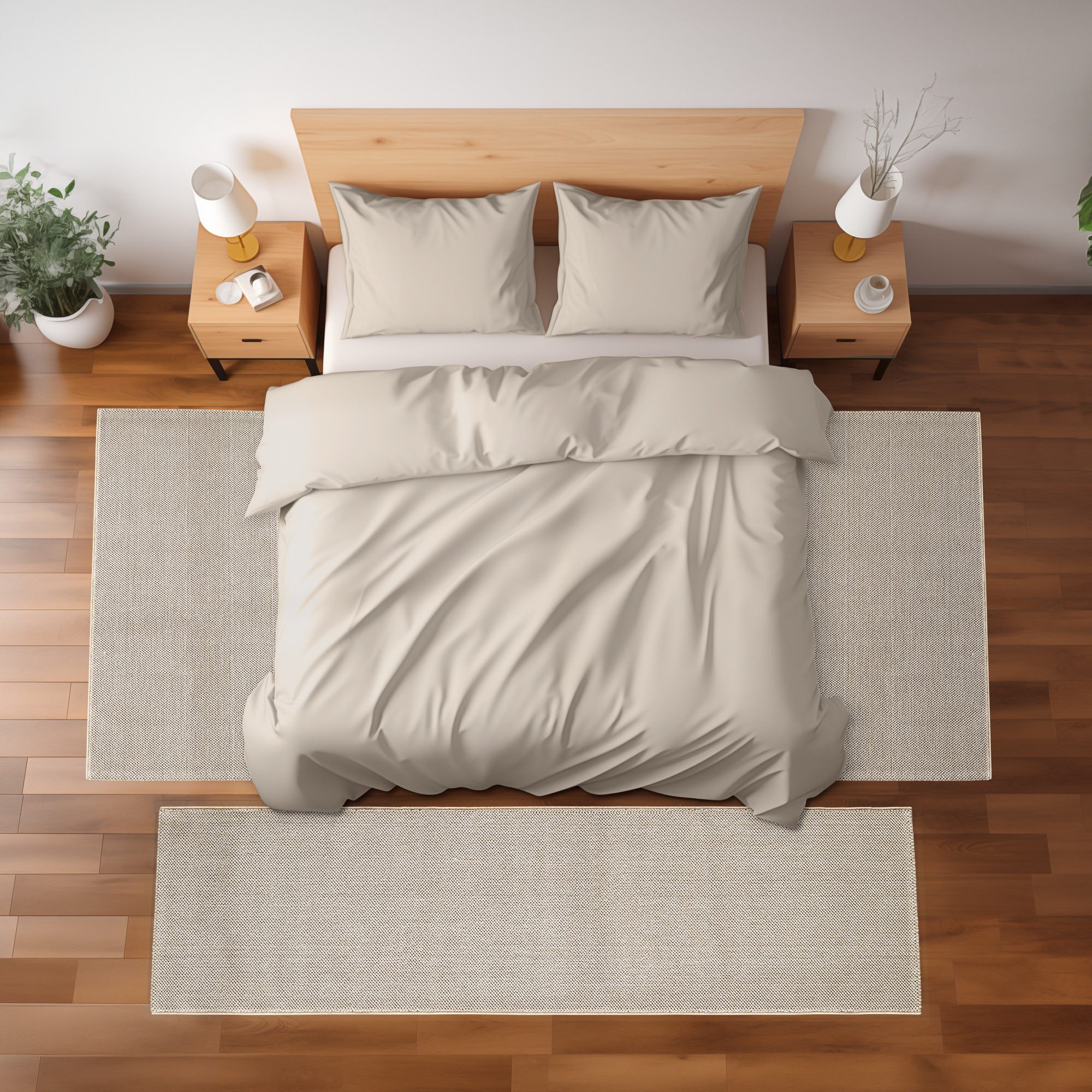 Teppium Teppich Unicolor - Einfarbig, Rechteckig, Höhe: 7 mm, Schlafzimmer Teppich Bettumrandung Läufer Set 3 teilig Creme