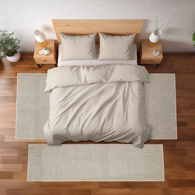 Teppich Unicolor - Einfarbig, Teppium, Rechteckig, Höhe: 7 mm, Schlafzimmer Teppich Bettumrandung Rechteckig Set 3 teilig Creme
