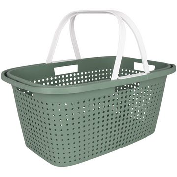 Koopman Wäschewanne Wäschebkorb Lochmuster 45L Farbwahl Henkel Rattan Optik, Plastikwanne Wäschesammler Wäsche Haushaltkorb Kunststoff