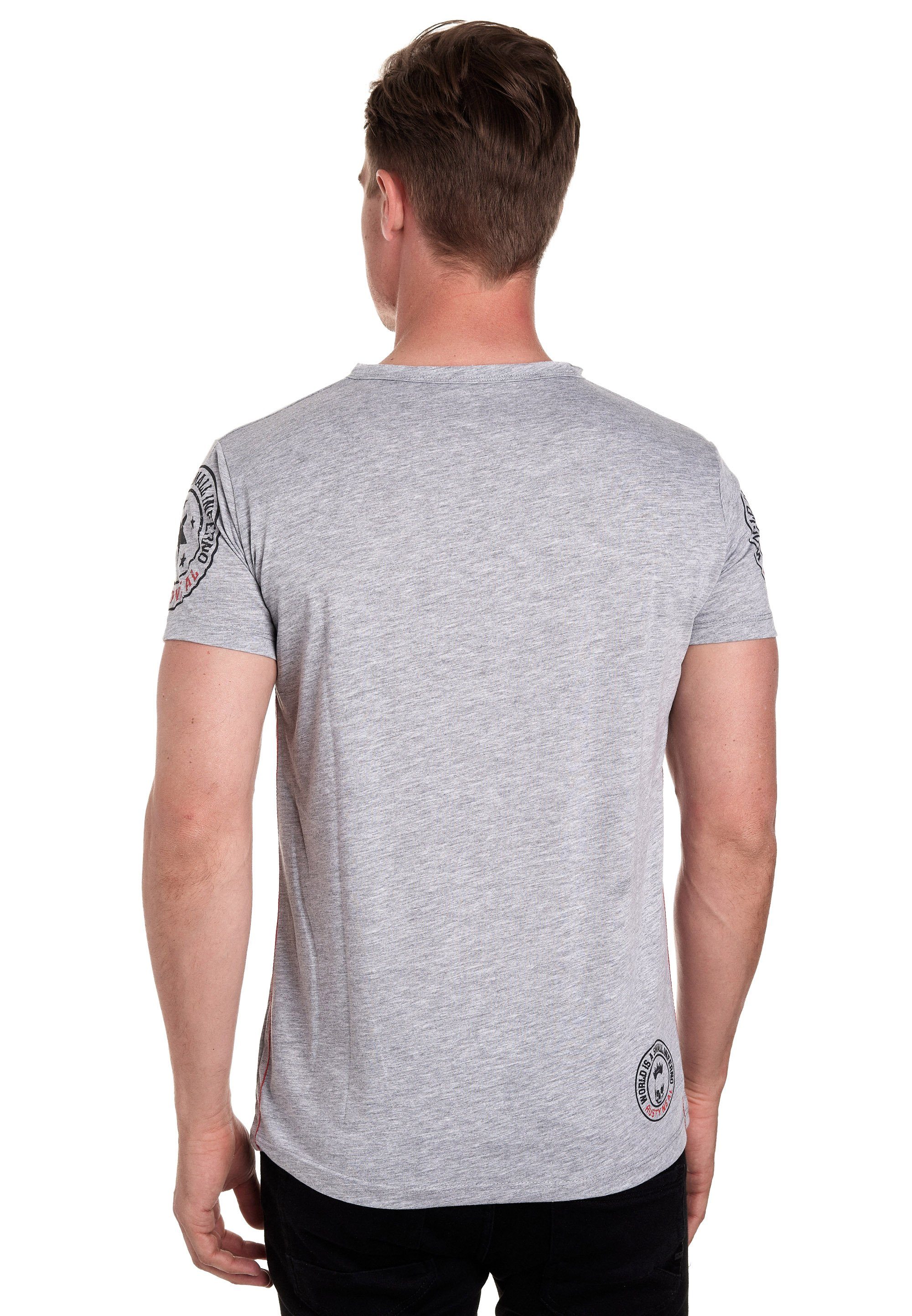 Rusty Neal T-Shirt mit seitlicher grau Knopfleiste