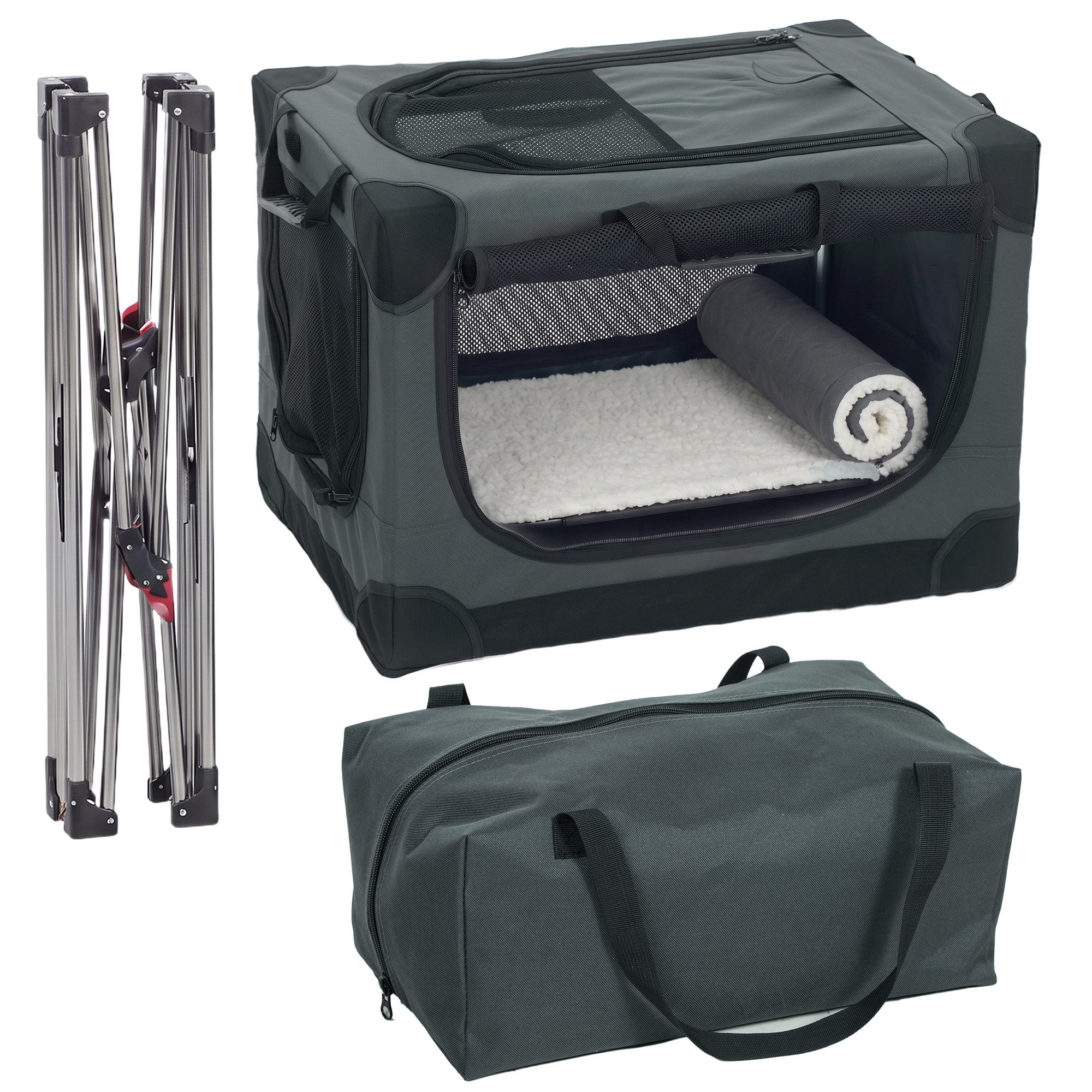 PawHut Tiertransportbox Hundebox faltbar 60x42x43cm Hundetransportbox mit Kissen bis 4 kg, Transportbox aus 600D Oxford-Gewebe für Reise & Auto Armeegrün