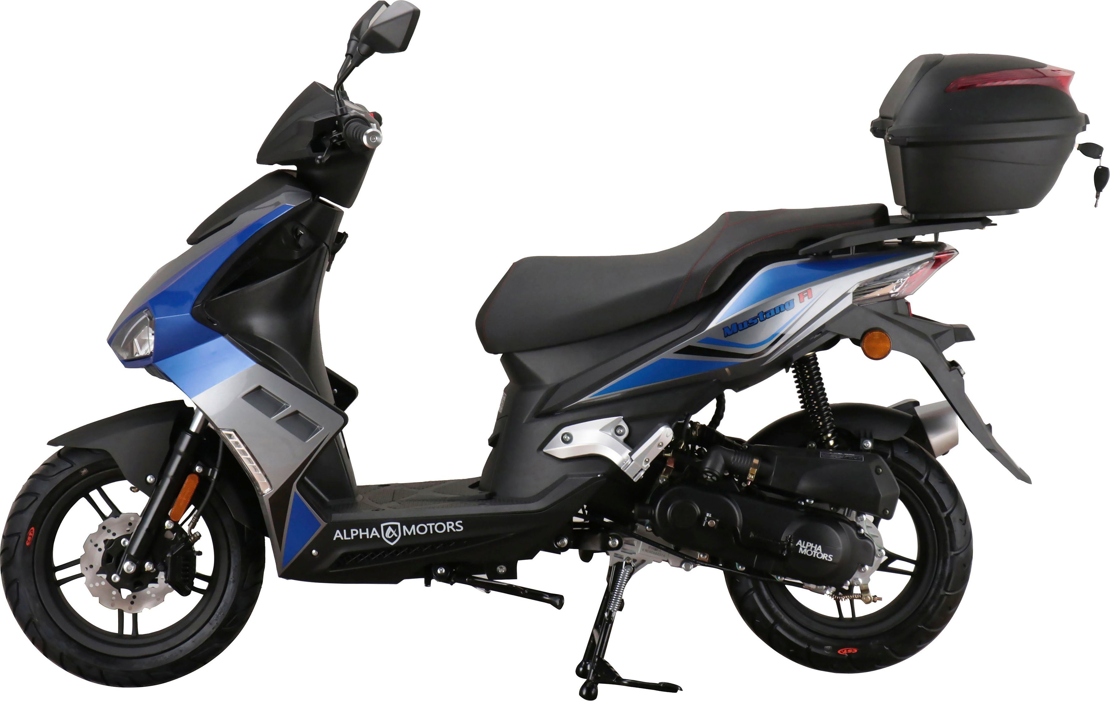 ccm, Euro Motorroller blau-grau 45 mit Motors FI, Topcase Topcase), inkl. 5, (Set, Mustang 50 Alpha km/h,