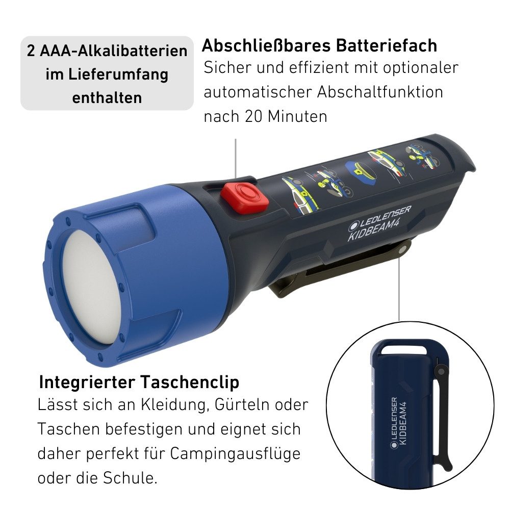 Ledlenser Taschenlampe KIDBEAM4 blau, 70 Lumen, 12m Leuchtweite, 18h Laufzeit, Micro (AAA) 1.5V
