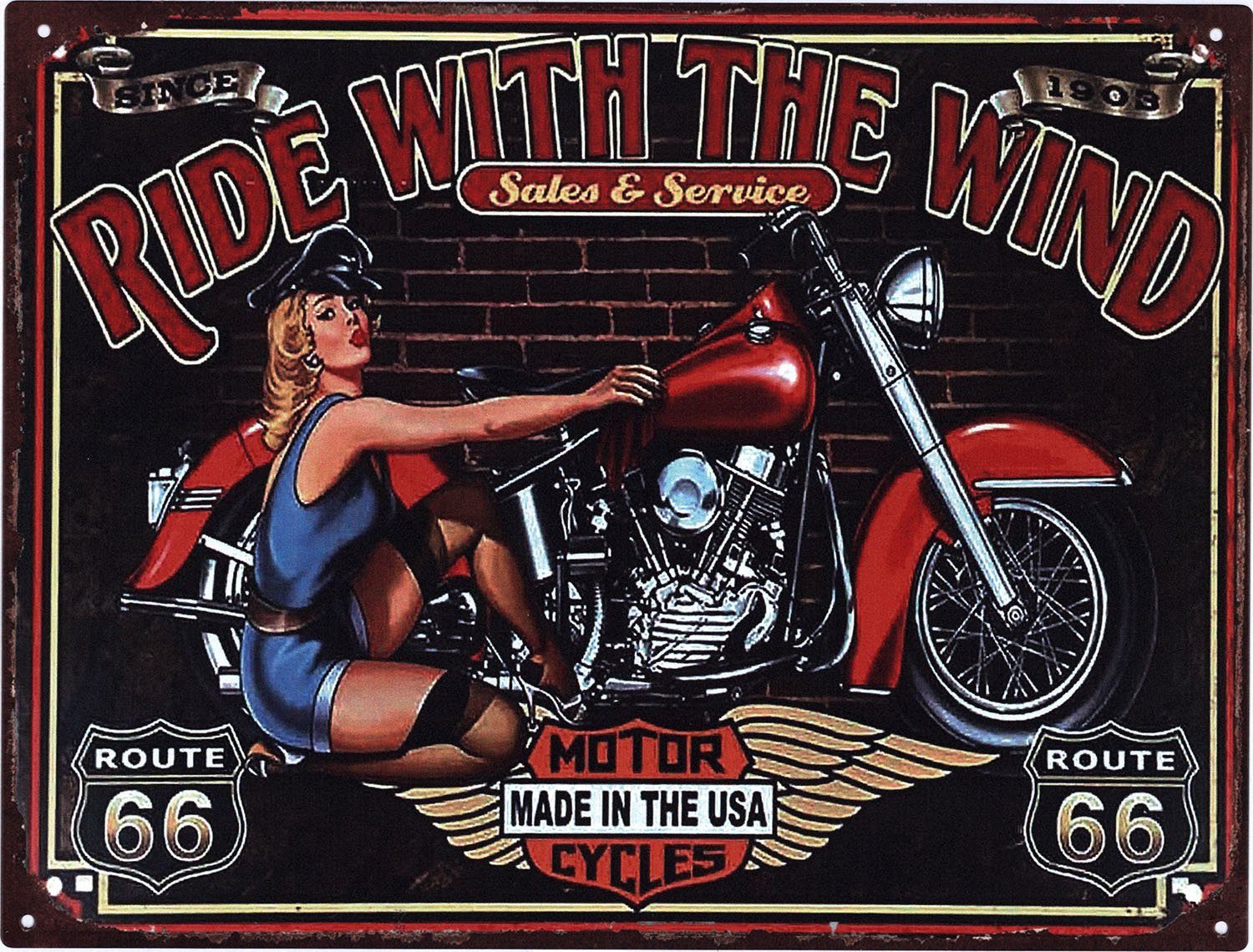 Metallschild Blechschild Ride with the Wind Motor