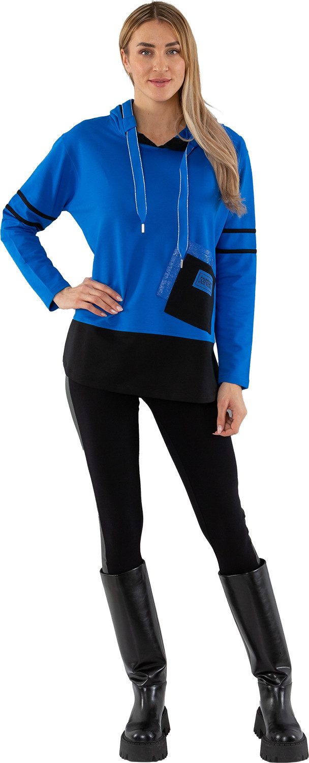 Hoodie 193-7112, mit aufgesetzten Zugbändern und Strassbessatz