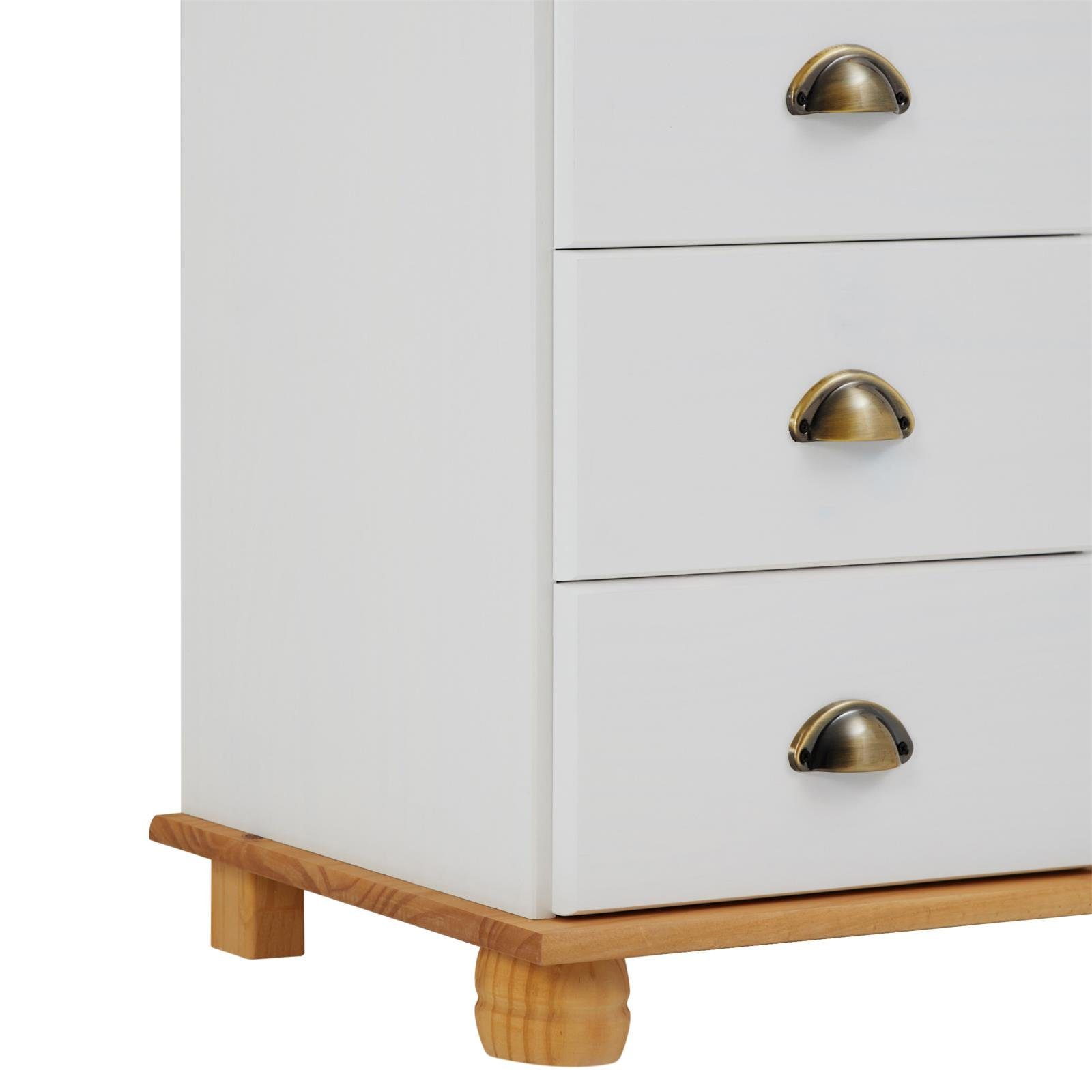 IDIMEX Kommode COLMAR, Schubladenkommode mit Muschelgriff, Sideboard Massivholz weiß/braun