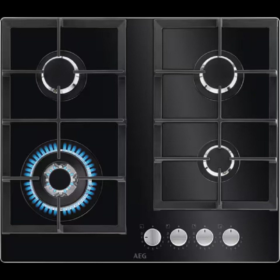 AEG Gas-Kochfeld 6000 HKB64420NB, Thermosicherung, Bedienknebel, 1 Wok Kochstelle