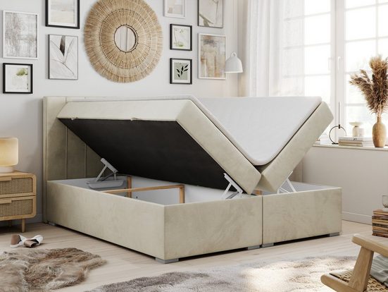 MKS MÖBEL Boxspringbett ALLY, Doppelbett mit Multipocket-Matratze, Praktisch Polsterbett - Einrichtungsbeispiel