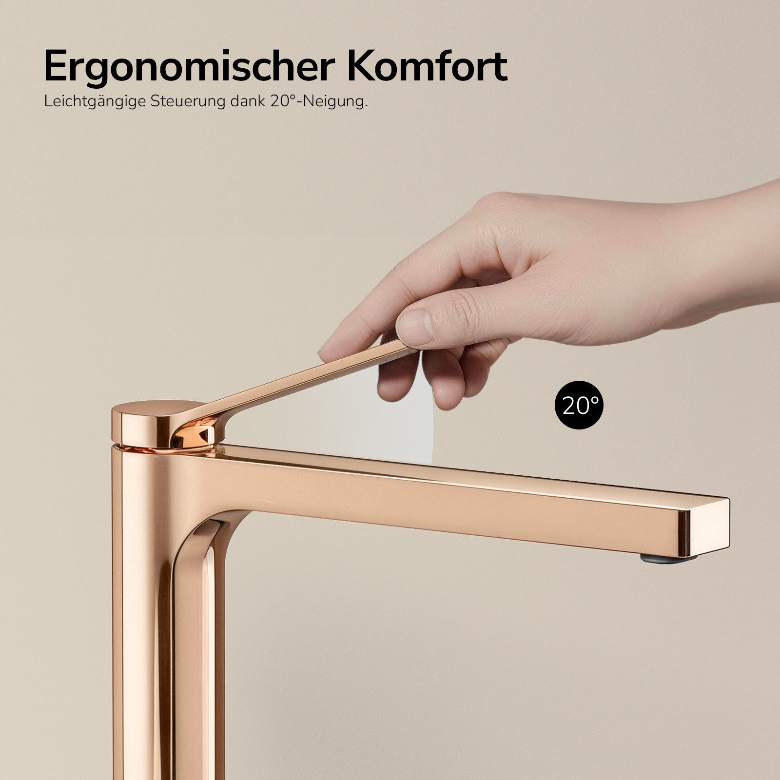 EMKE Waschtischarmatur Badezimmer Mischbatterie Einhebel Wasserhahn für Aufsatzbecken (Mischbatterie) Hoch 26,5 cm chrom/Schwarz/Champagne Gold/Rose Gold/Weiß – Bild 2 von 5