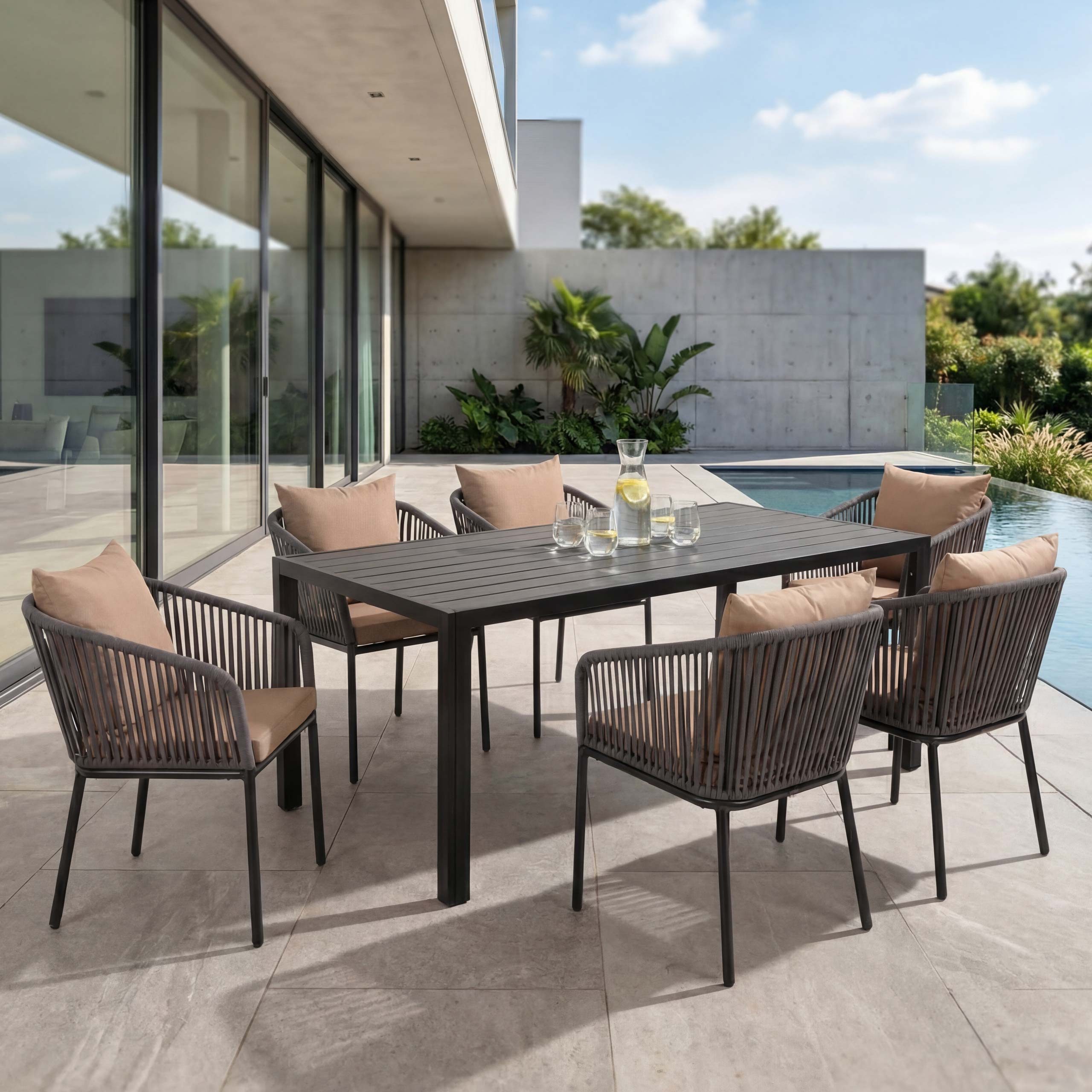 MCW Sitzgruppe MCW-N41-6, (Set, 7-tlg., 7-teilig), Inklusive Sitzkissen mit wasserabweisendem Bezug