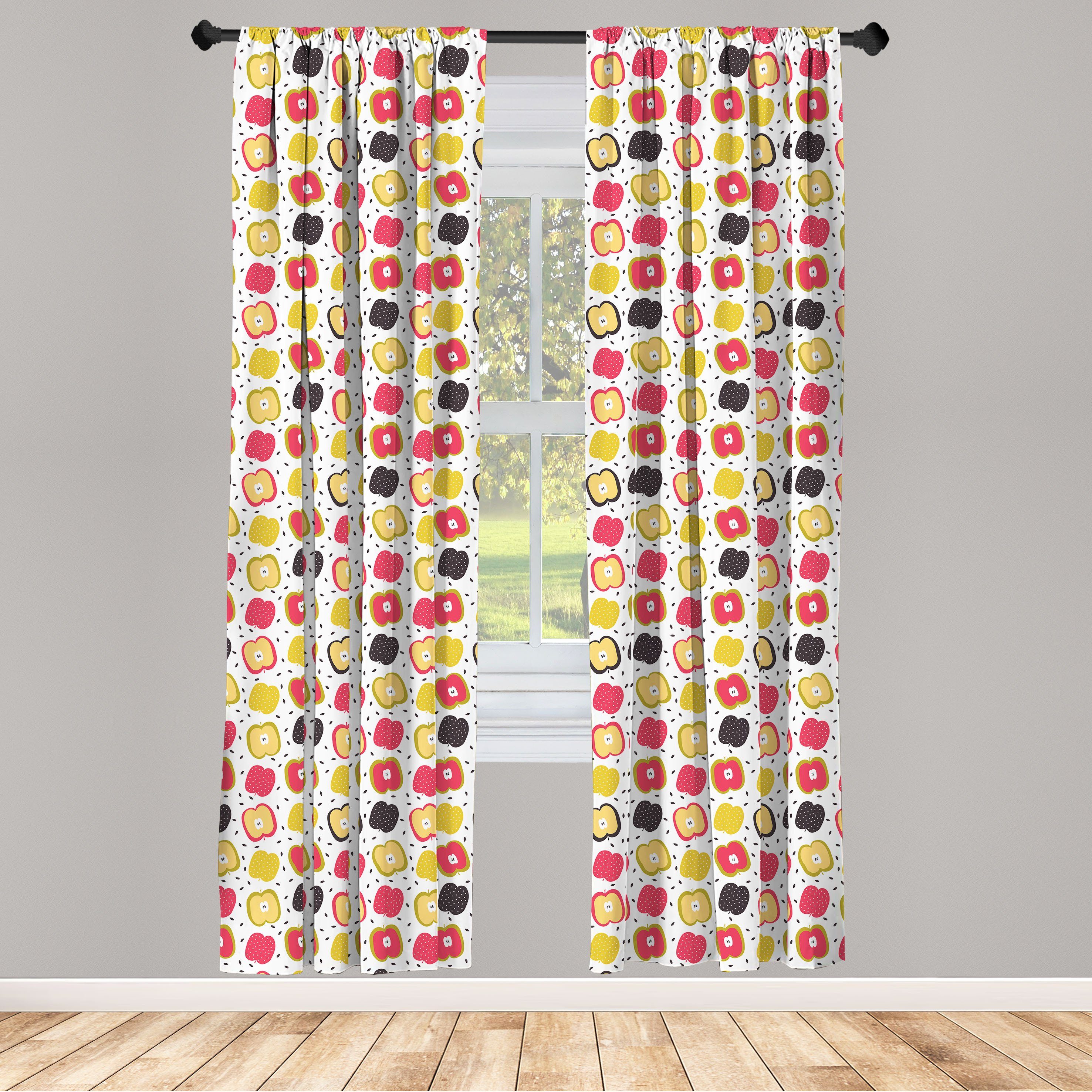 Gardine Vorhang für Wohnzimmer Schlafzimmer Dekor, Abakuhaus, Microfaser, Obst Bunte Äpfel in Scheiben geschnitten Drucken