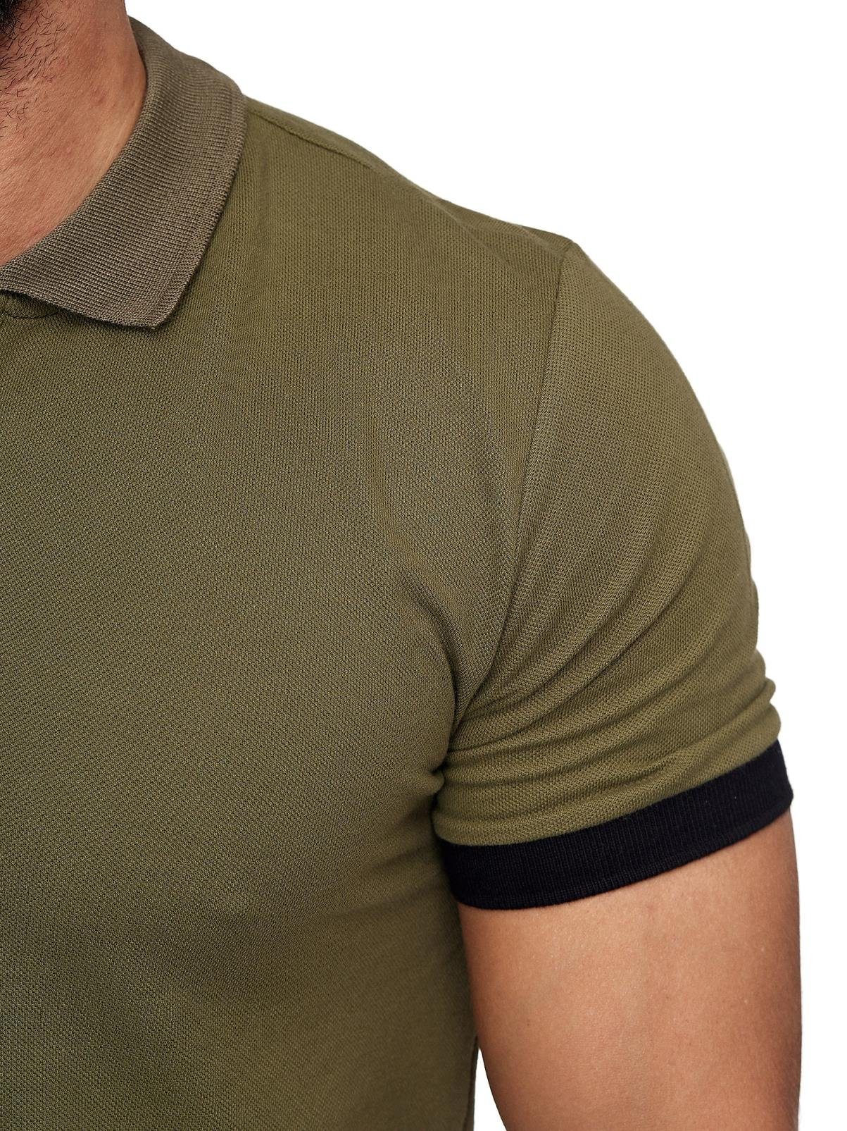 Slim Polohemd T-Shirt (1-tlg) Herren Einfarbig Basic Fit Khaki Code47 Kurzarm Poloshirt Code47