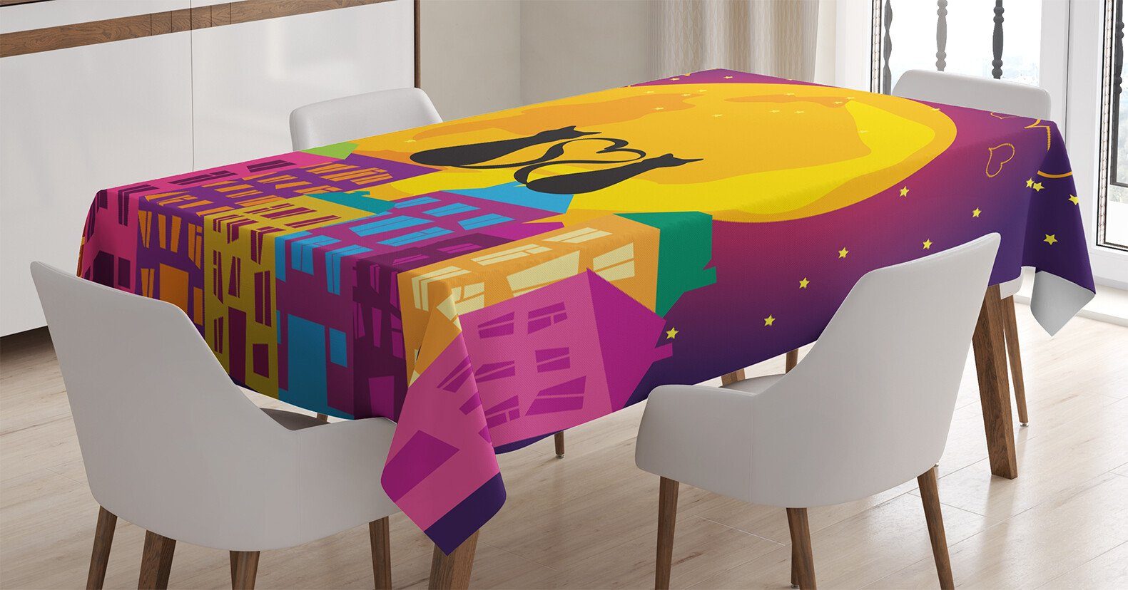 Abakuhaus Tischdecke Farbfest Waschbar Für den Außen Bereich geeignet Klare Farben, Katze Katzen auf dem Dach Herz