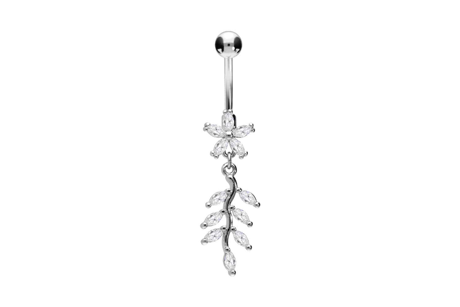 PIERCINGLINE Bauchnabelpiercing Chirurgenstahl Bananabell KRISTALLBLUME + KRISTALLRANKE (Bananabells, 1-tlg)