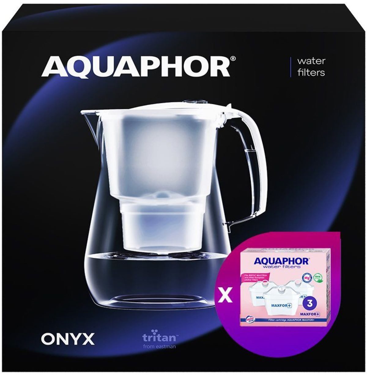 AQUAPHOR Wasserfilter Set Filterkanne ONYX weiß- inkl. 3 Filter MAXFOR+ Mg, Zubehör für Filterkartuschen MAXFOR+, MAXFOR+H hartes Wasser & MAXFOR+ Mg. Magnesium, Reduziert Kalk, Chlor & weiteren Stoffen. BPA frei