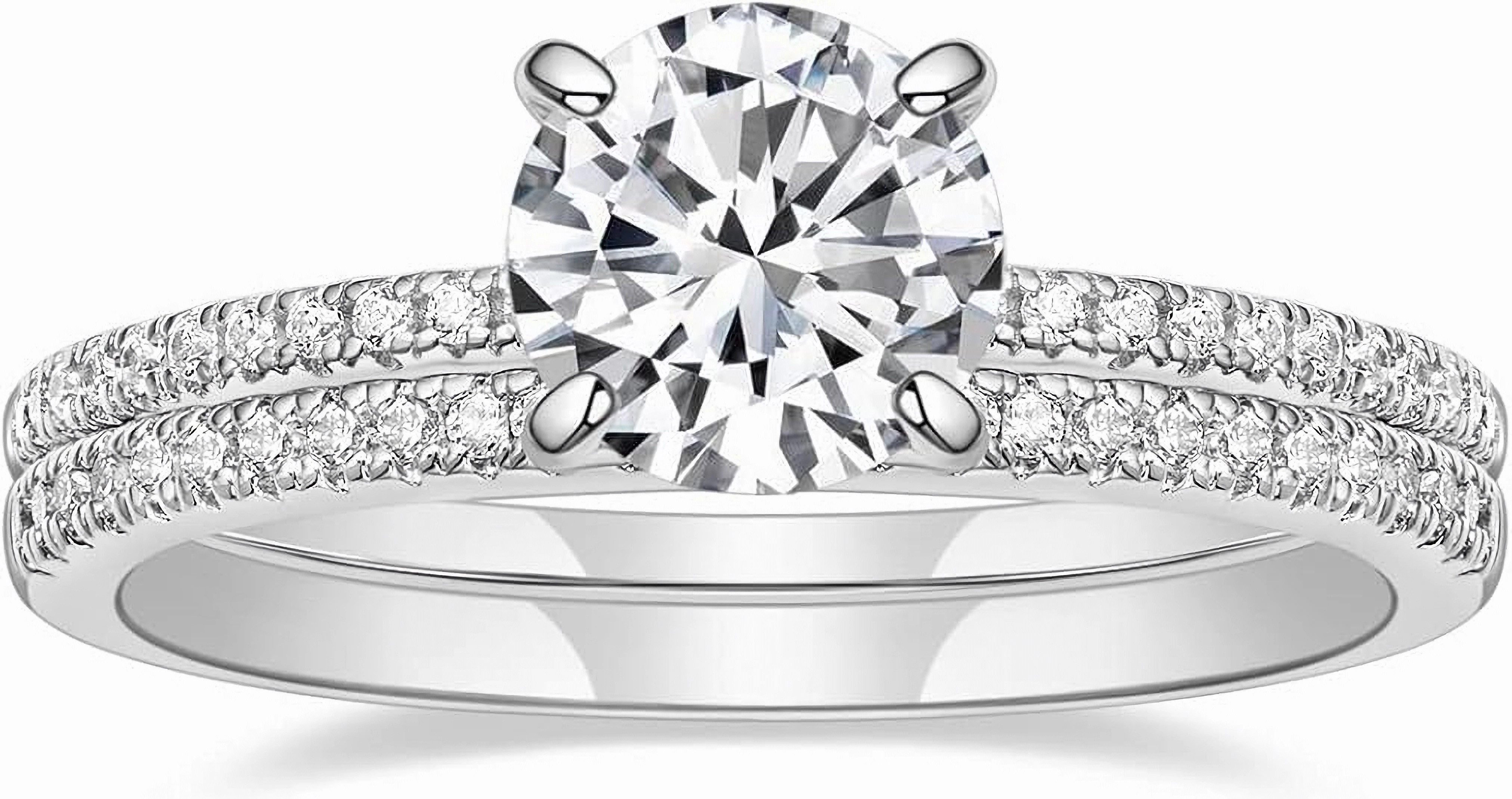 Jumpeak Trauring 585 Gold, 1.1 ct runder Diamantring im Brillantschliff, Hochzeitsset, E,vvs2,3EX,IGI-Zertifikat,ring damen,geschenk