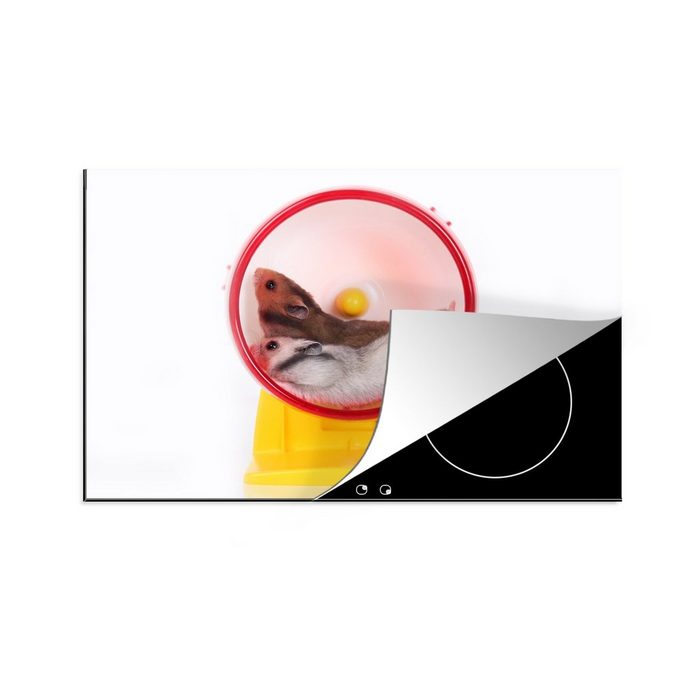 MuchoWow Herdblende-/Abdeckplatte Hamster im Laufrad Vinyl (1 tlg) induktionskochfeld Schutz für die küche Ceranfeldabdeckung