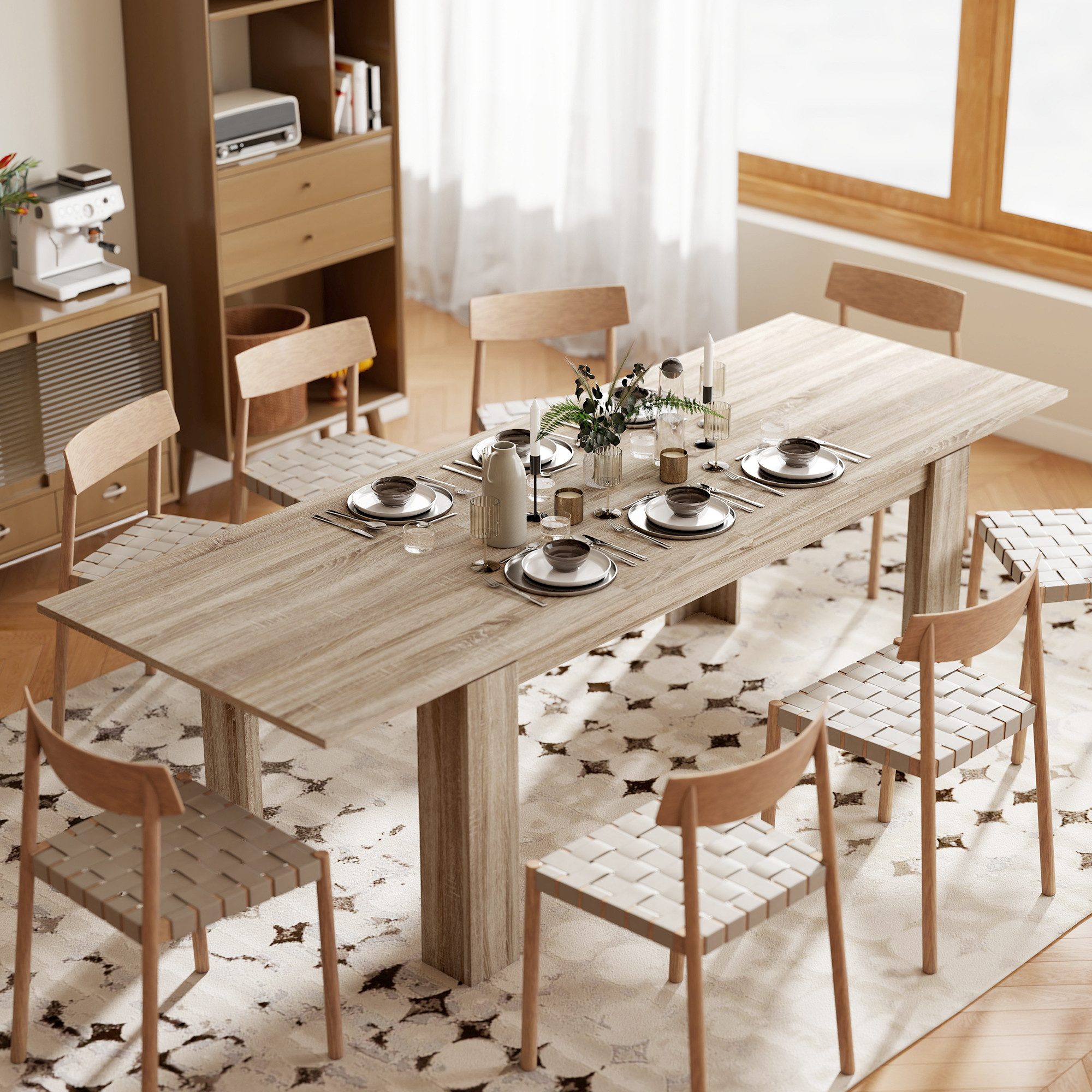 HOMCOM Klapptisch 180-260 x 90 cm (Tisch, 1-St., Küchentisch), Esszimmertisch für kleine Räume, Esszimmer, Eiche
