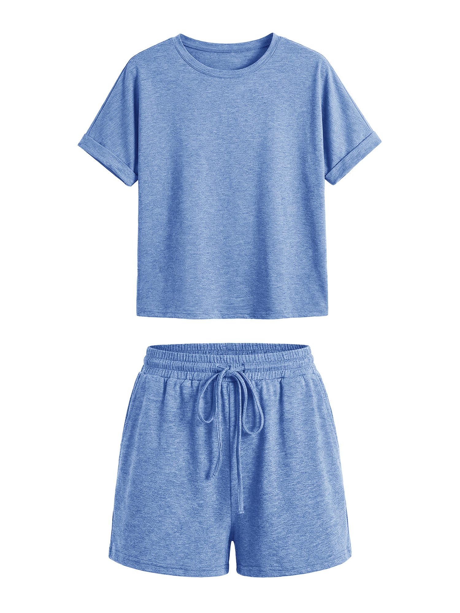 Imily Bela Hausanzug Damen 2-teilige Lounge-Sets (Set, 2 tlg., Oversized Kurzarm-T-Shirts + Shorts mit Kordelzug) einfarbig